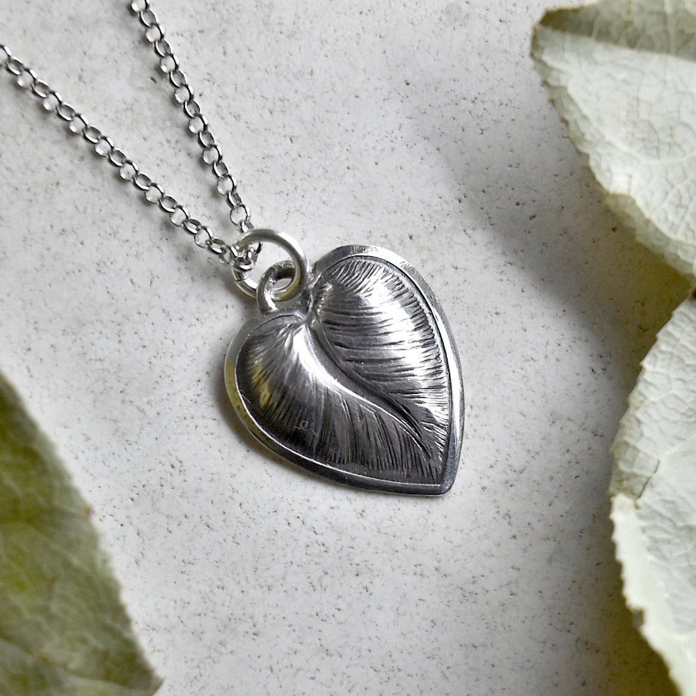 Heart & Leaf Silver Pendant Necklace - Elegant Sterling Silver Jewelry for Women, Perfect for Valentine's Day Gifts & Everyday Wear