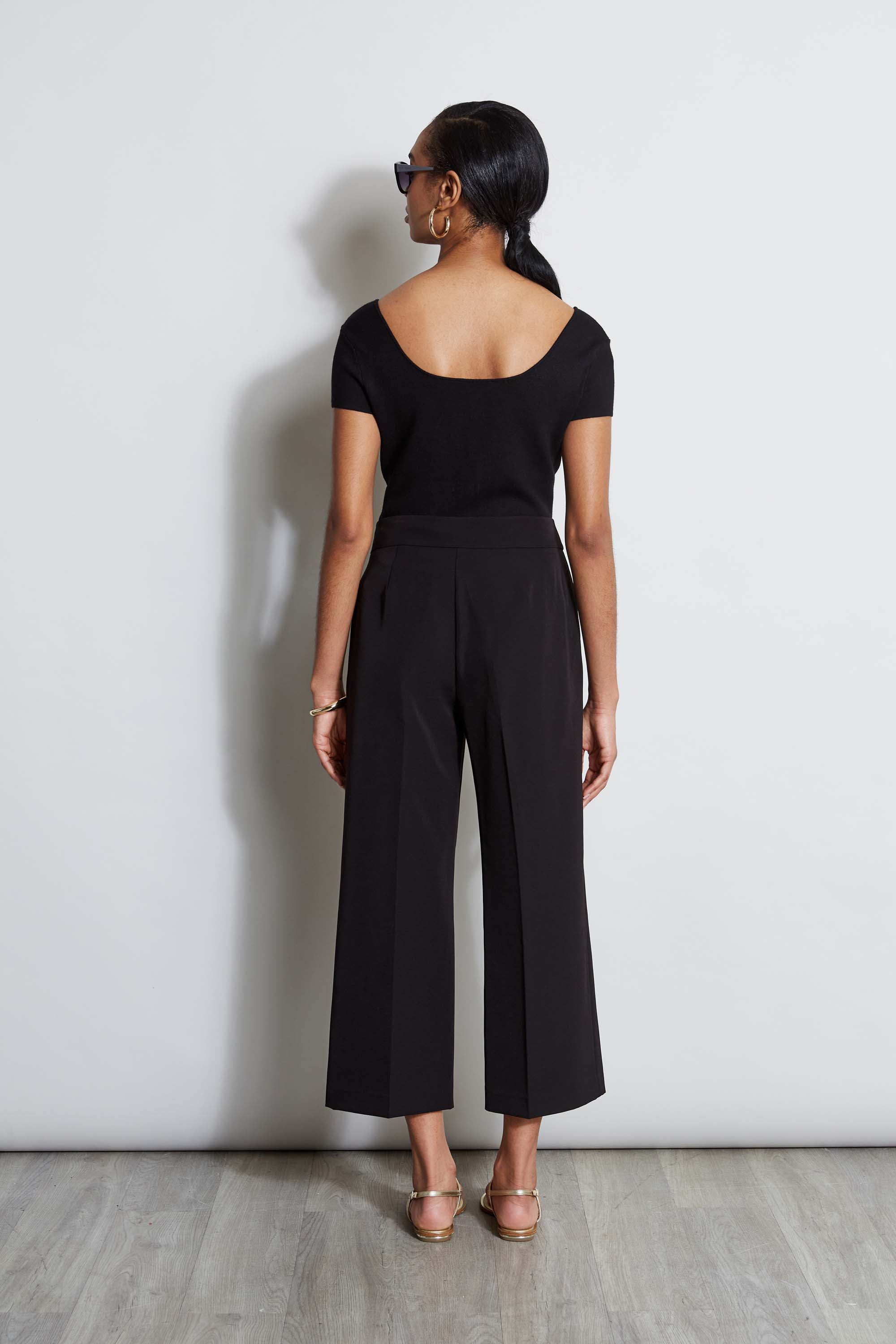 Tahari Women's Cropped Wide Leg Pants - High Waisted Comfortable Office Pants for Work & Business Casual Wear