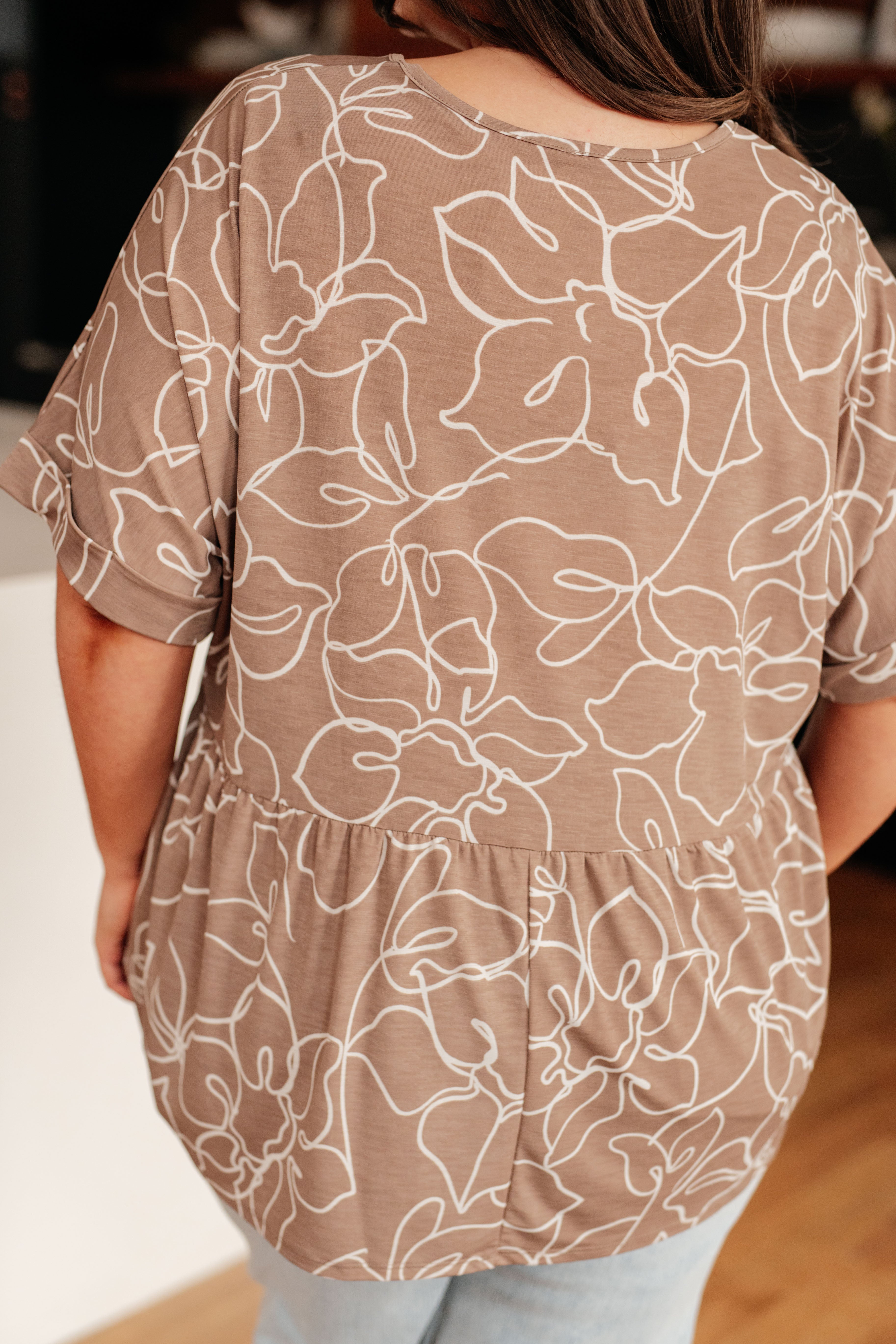 Mocha Petals V Neck Top for Women - Flowy Boho Blouse with Floral Print - Perfect for Casual Outings, Date Nights & Summer Vacations