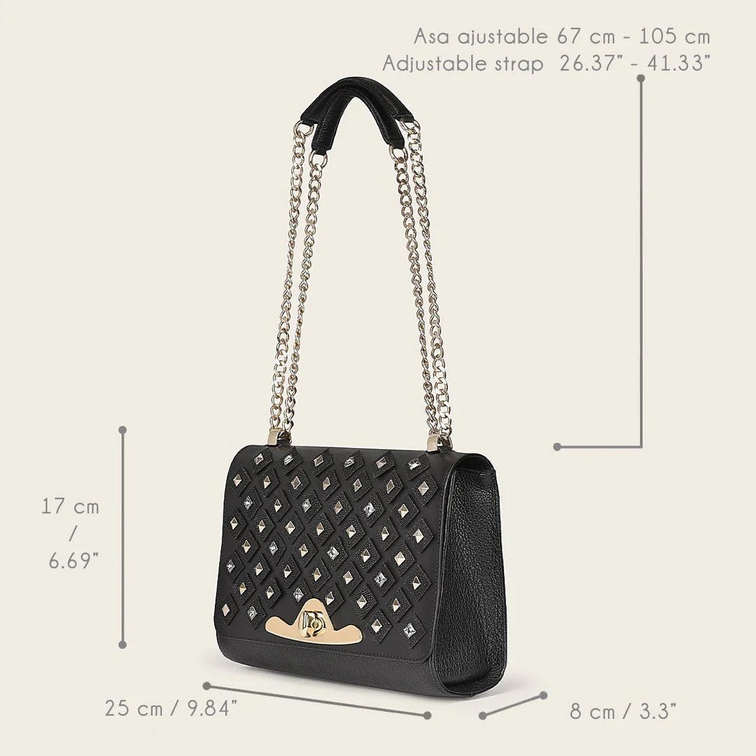 BOD84MA Women's Cuadra Black Fashion Stingray Crossbody Bag - Stylish & Durable for Everyday Use, Work, and Travel