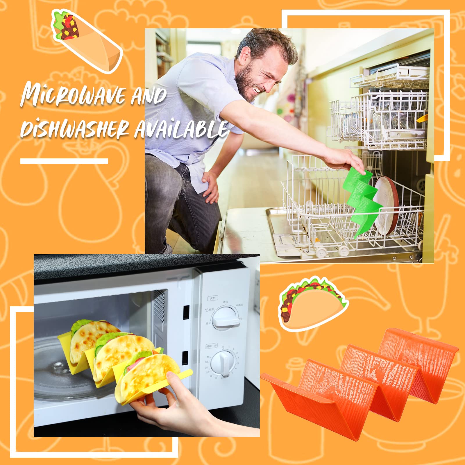 Nuogo 30-Pack Colorful Plastic Taco Holder Stand - Large Taco Tray Plates Holds 2-3 Tacos Each, Sturdy Tortilla Rack Server for Parties, Dishwasher & Microwave Safe - Perfect for Taco Tuesday, Mexican Fiesta & Family Gatherings