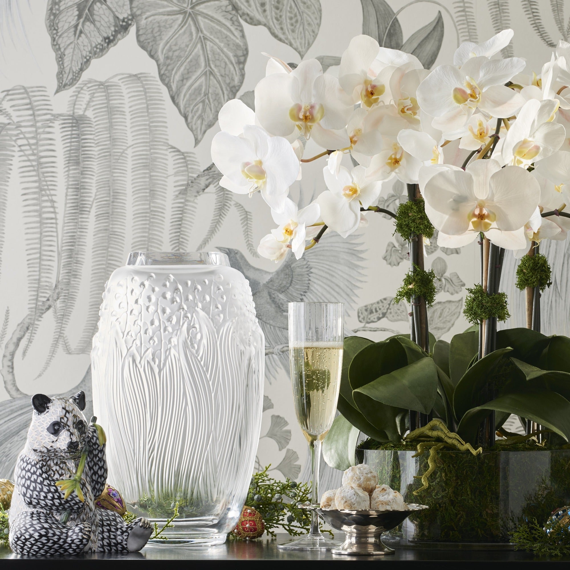 Beautiful Phalaenopsis Orchid in Elegant Low Cylinder Glass Vase - Perfect for Home Decor, Wedding Centerpieces & Office Gift