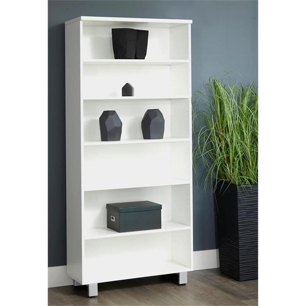 K101 Modern White 6-Shelf Bookcase - Contemporary Unique Furniture for Living Room, Office & Home Library