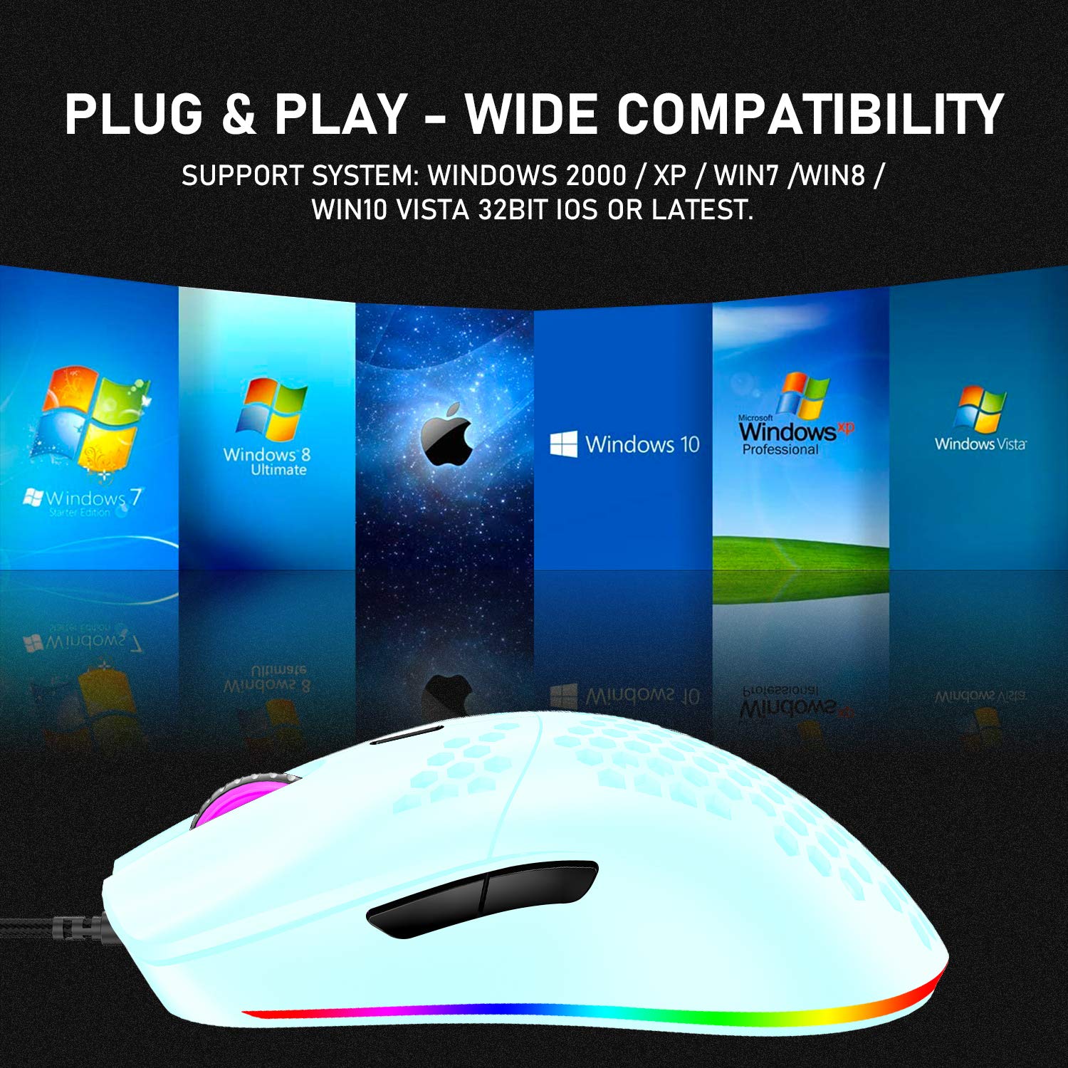 Programmable Wired Gaming Mouse with 6 RGB Lighting Modes & 6400 DPI - Honeycomb Shell Ergonomic Design for PC, Xbox & PS4 Gamers - Perfect for FPS, MOBA & Esports Gaming - Green