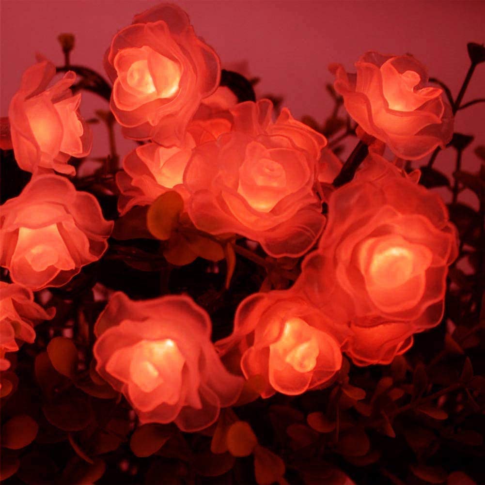 Solar Powered Rose Flower String Lights - 20 LED Waterproof Outdoor Fairy Lights with 2 Modes for Garden, Pathway, Wedding & Party Decorations (Rose-Red) | Perfect for Christmas, Patio, Backyard & Holiday Lighting