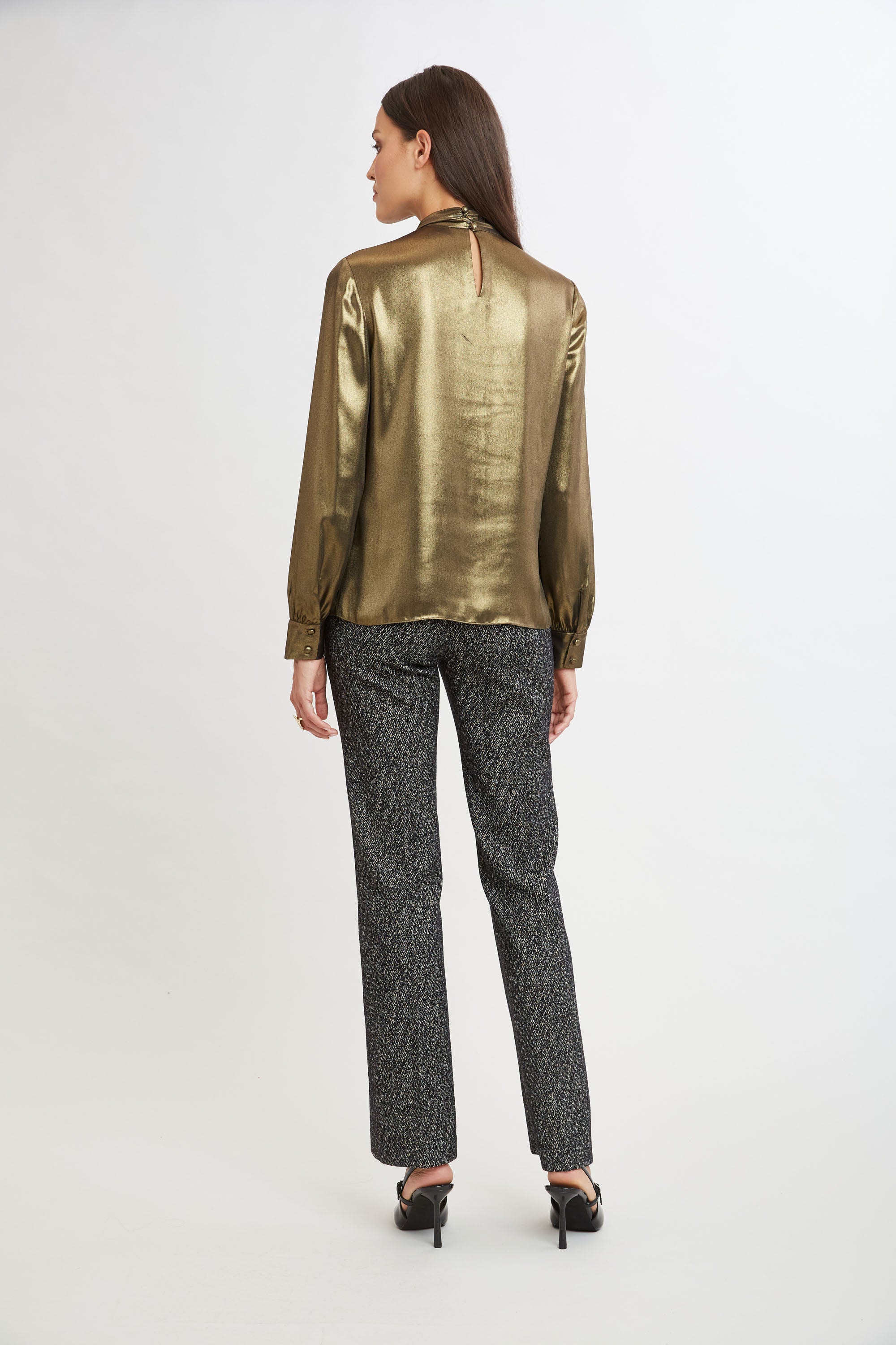 Elegant Metallic Draped Neck Blouse for Women - Party Wear & Evening Outfits - Perfect for Date Nights, Cocktail Events & Special Occasions