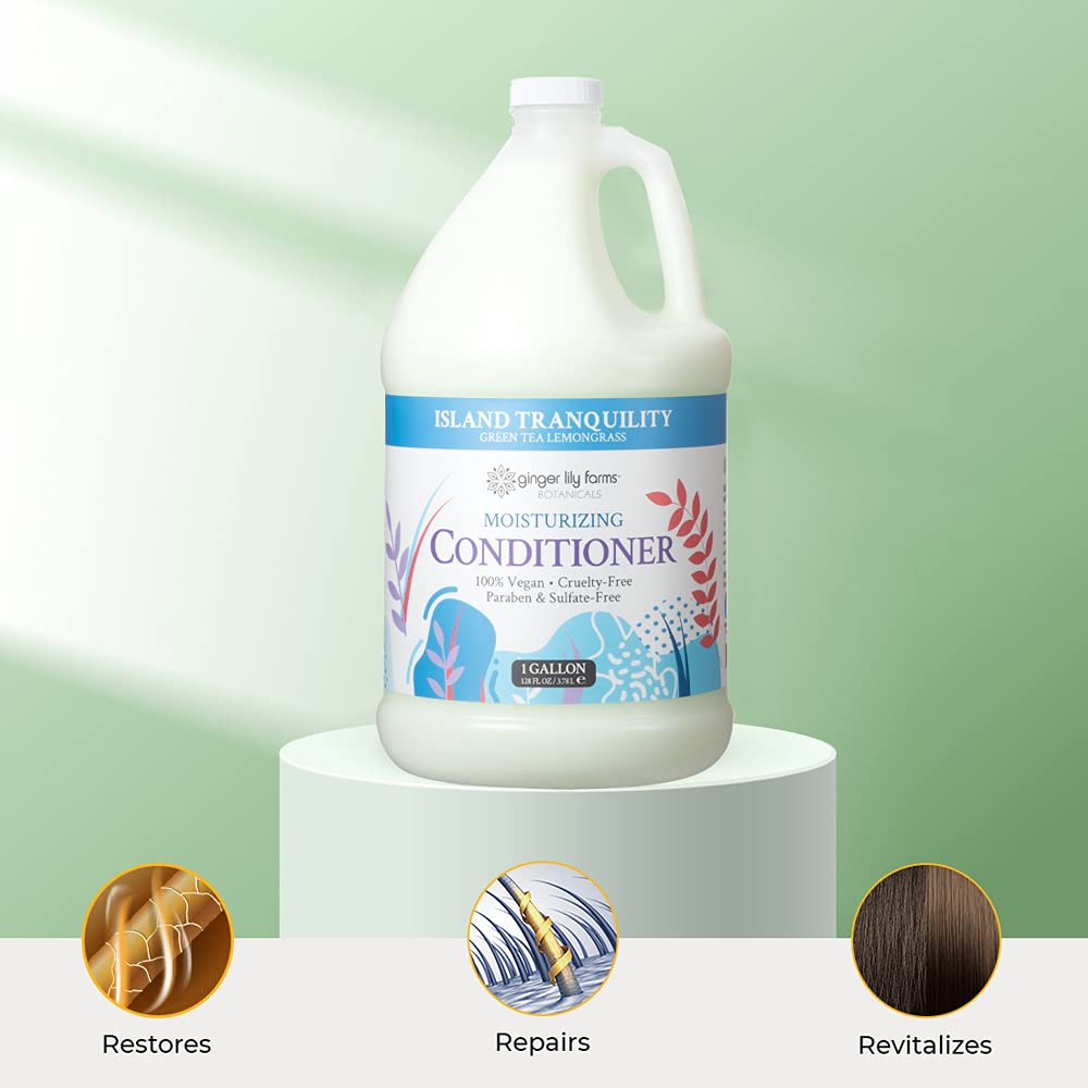 Ginger Lily Farms Botanicals Moisturizing Conditioner for Dry Hair - Island Tranquility Scent with Green Tea & Lemongrass | 100% Vegan & Cruelty-Free | 1 Gallon Refill (Pack of 4) | Perfect for Salons, Spas & Eco-Conscious Homes