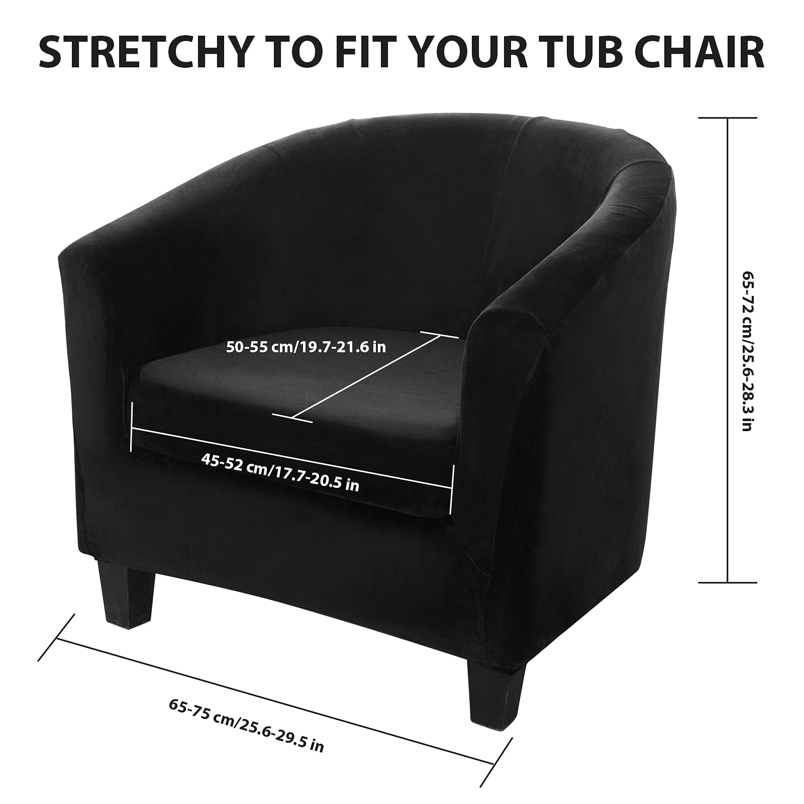 2-Piece Velvet Club Chair Cover Set with Cushion Cover - Stretchable Jacquard Spandex Armchair Protector for Living Room, Bar, Hotel & Internet Cafe Furniture (Black, 1 Piece) - Perfect for Home Decor, Office Seating & Commercial Spaces
