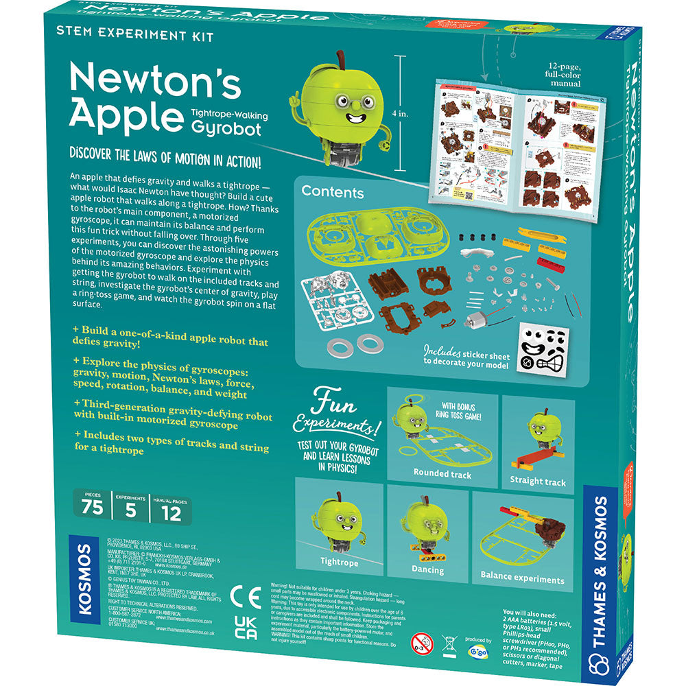 Newton's Apple: Tightrope Walking Gyrobot - STEM Educational Toy for Kids, Science Experiment Kit for Balancing & Physics Learning - Perfect for Classroom, Homeschool & Science Fair Projects