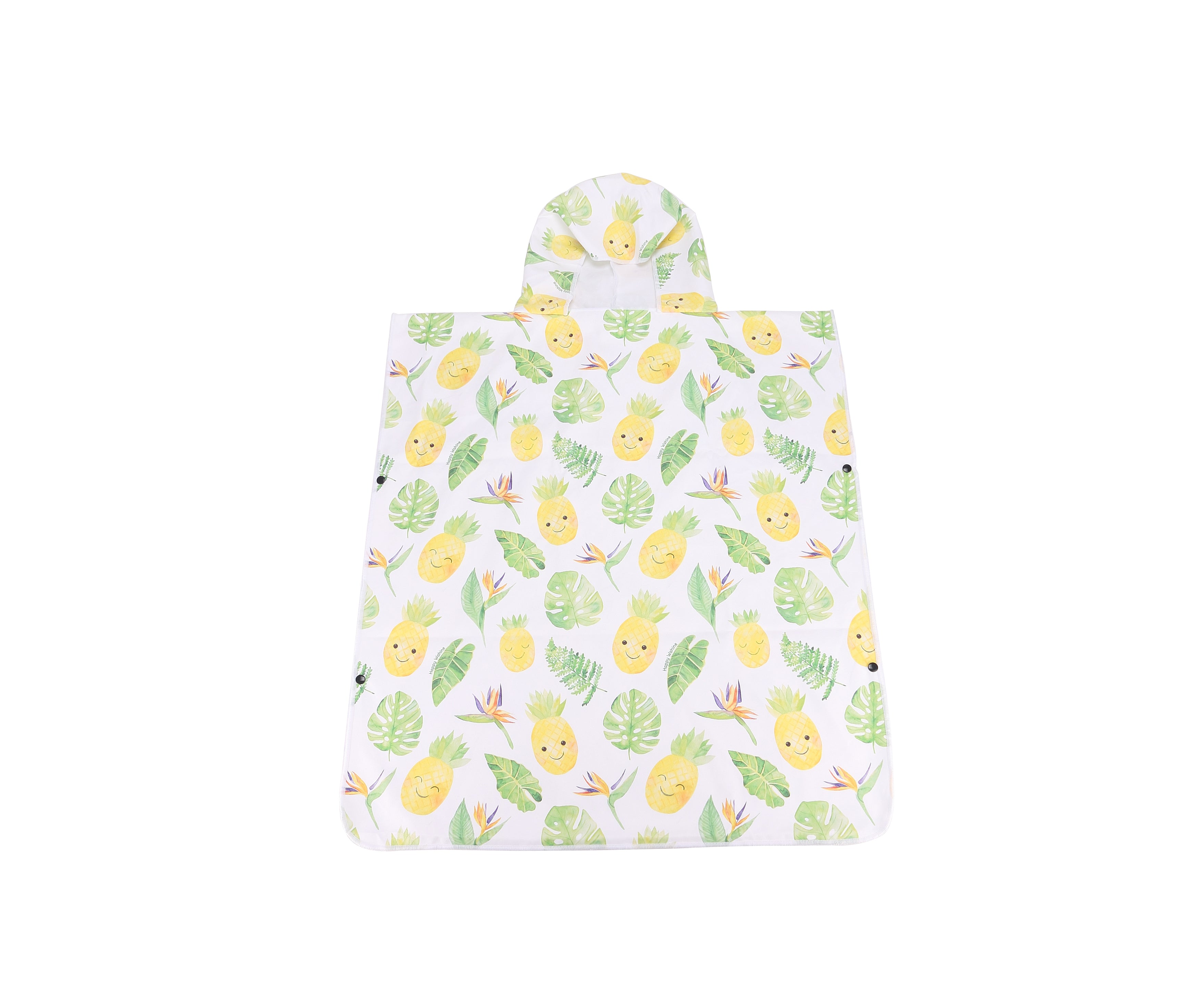 Stylish Hooded Beach Towel Poncho for Teens - Monstera & Pineapple Print in White - Perfect for Pool, Beach, and Outdoor Activities