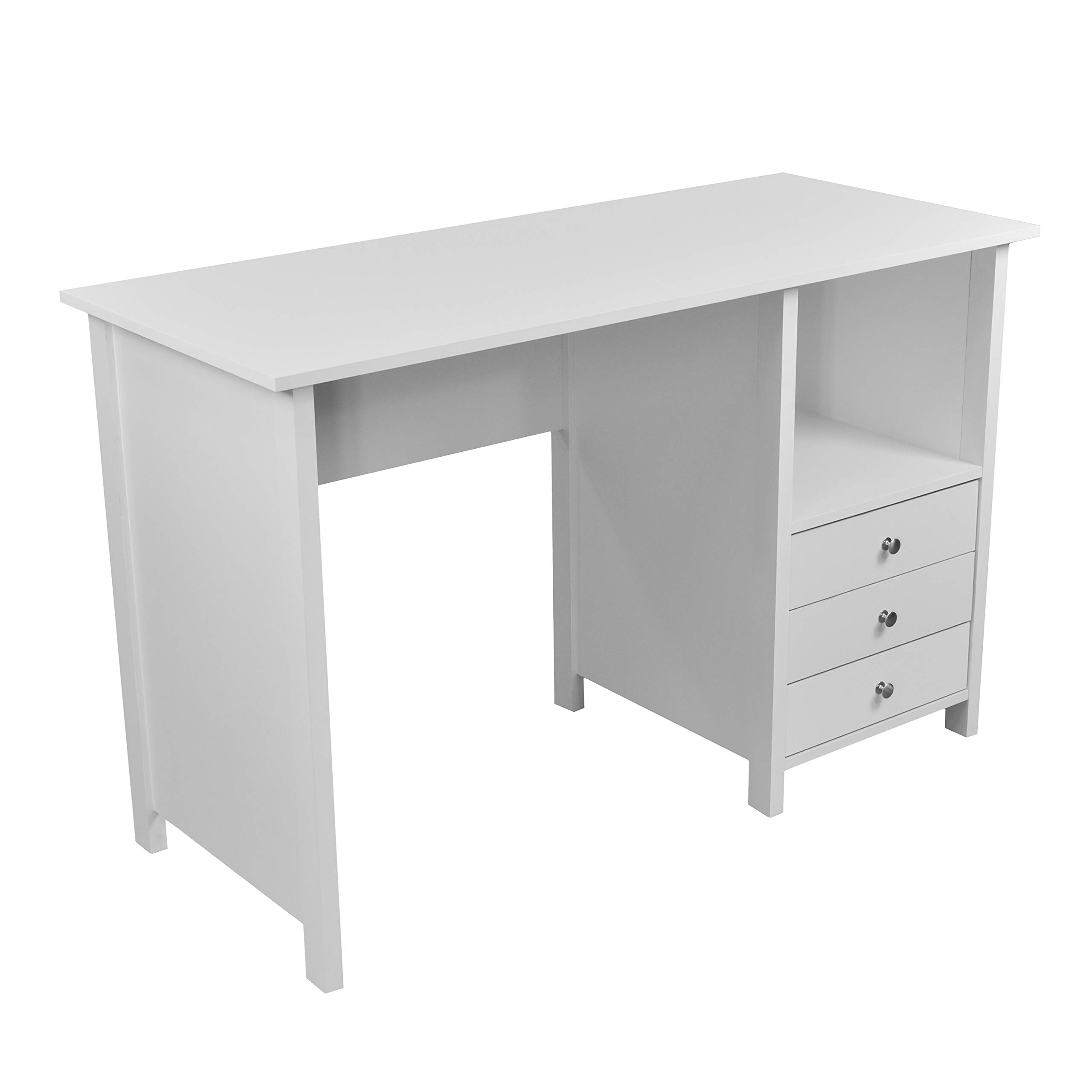 Techni Mobili White Office Desk with 3 Drawers & Open Shelf - Compact Laminated Wood Computer Desk for Small Spaces, Home Office, Bedroom & Study | Perfect for Remote Work, Online Classes & Crafting