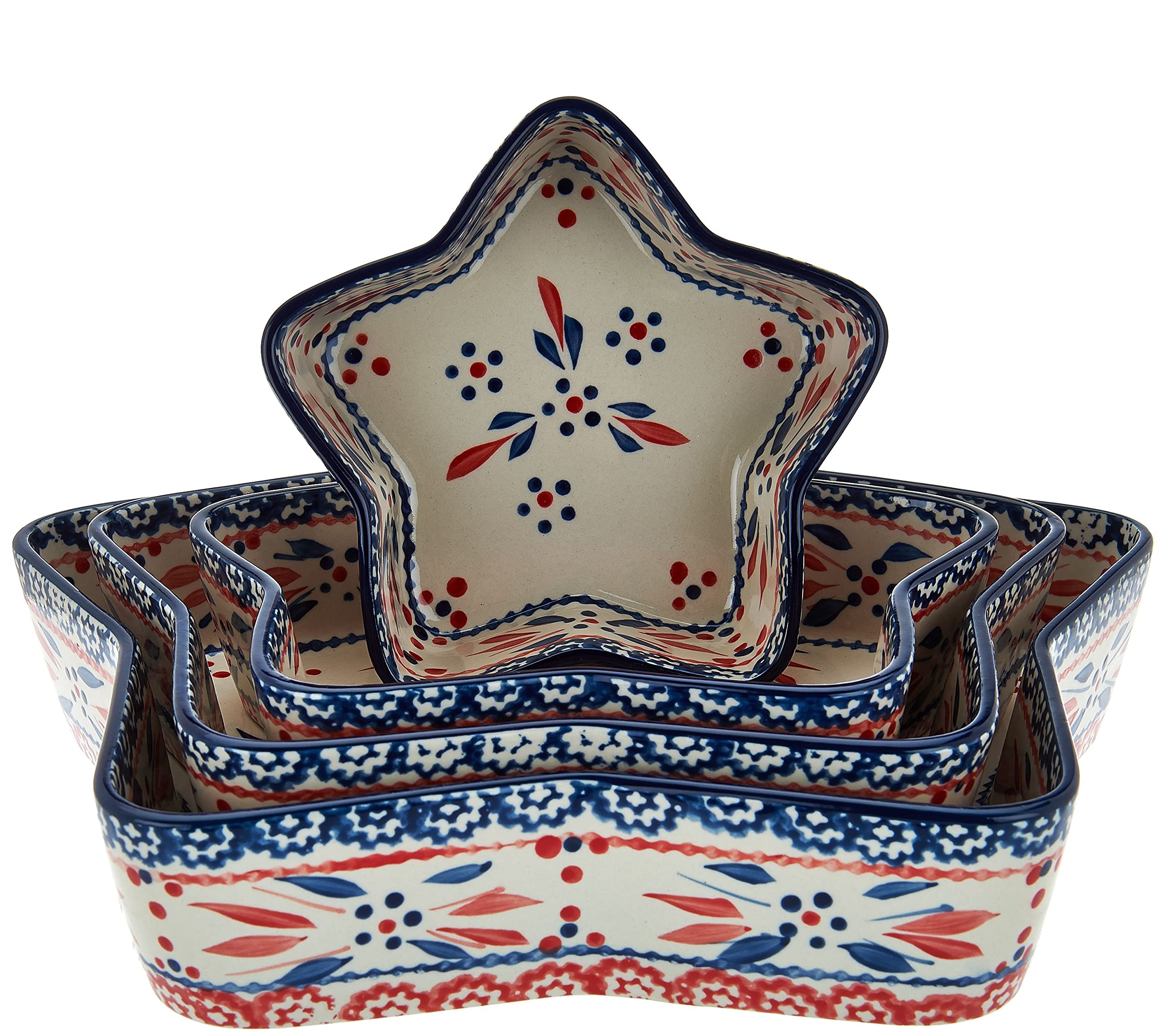 Temp-tations Ovenware 4-Piece Star-Shaped Nested Cake Pans Set - 12, 10, 8, 6 Inch Baking Dishes for Cakes, Pies & Casseroles (Old World Fireworkfetti) - Perfect for Holiday Baking, Birthday Parties & Special Occasions