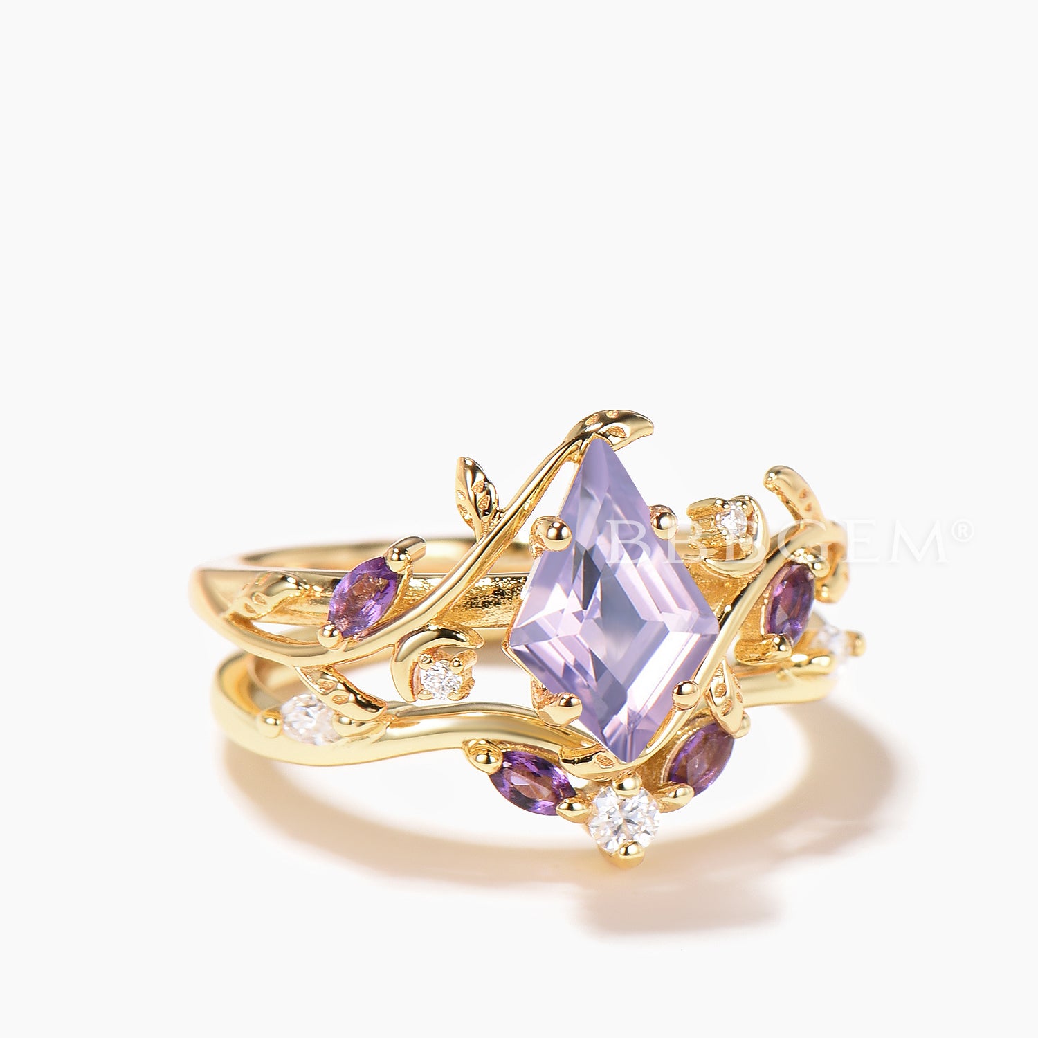 Natural Lavender Amethyst Kite Cut Ring Set – Elegant Leaf Engagement Ring for Women | Perfect for Weddings, Anniversaries & Romantic Gifts
