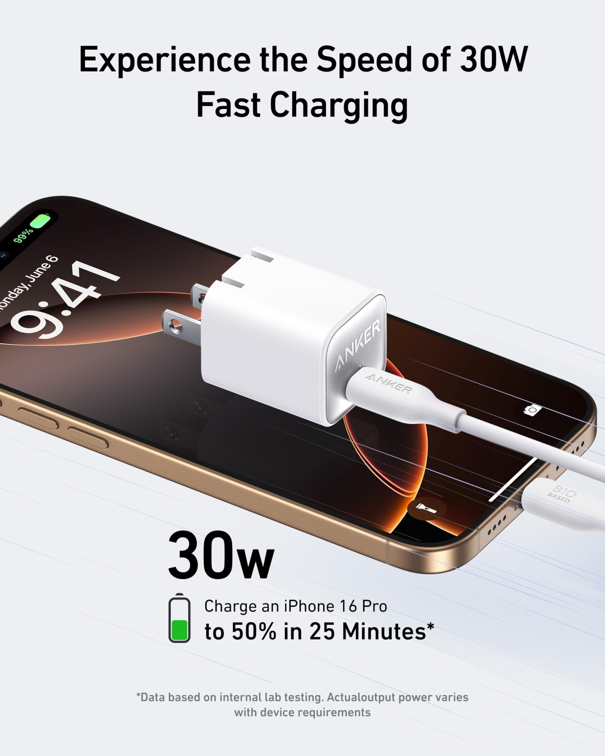 Anker Nano 30W USB C GaN Fast Charger with PIQ 3.0 & PPS - Compact Foldable Power Adapter for iPhone 16/15/14/13, Samsung Galaxy S23/S22, iPad Pro/Air - Perfect for Travel, Office & Home Charging