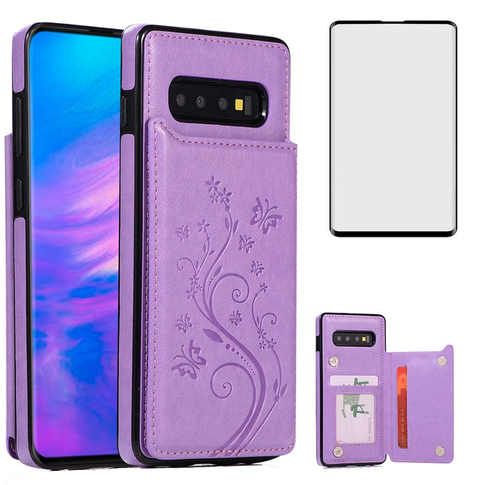 Premium Samsung Galaxy S10 Plus Phone Case with Tempered Glass Screen Protector - Wallet Flip Leather Cover with Card Holder & Stand Feature (Purple) for Women & Girls | Perfect for Everyday Use, Travel & Business Meetings