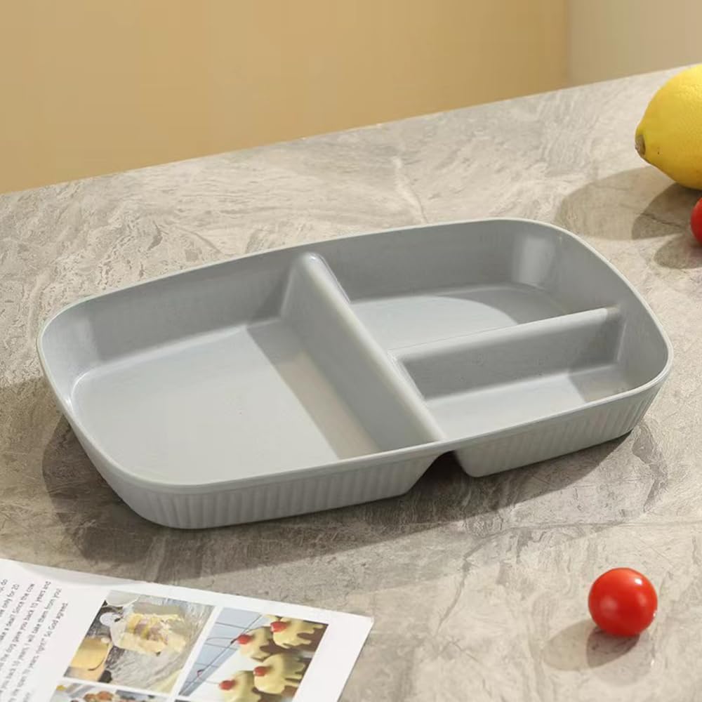 10.5 Inch Divided Plates for Kids & Adults - 3-Compartment Wheat Straw Portion Control Plates | Bariatric, Unbreakable, BPA-Free & Reusable (Grey, 4-Pack) - Perfect for Meal Prep, Portion Control & Family Dinners