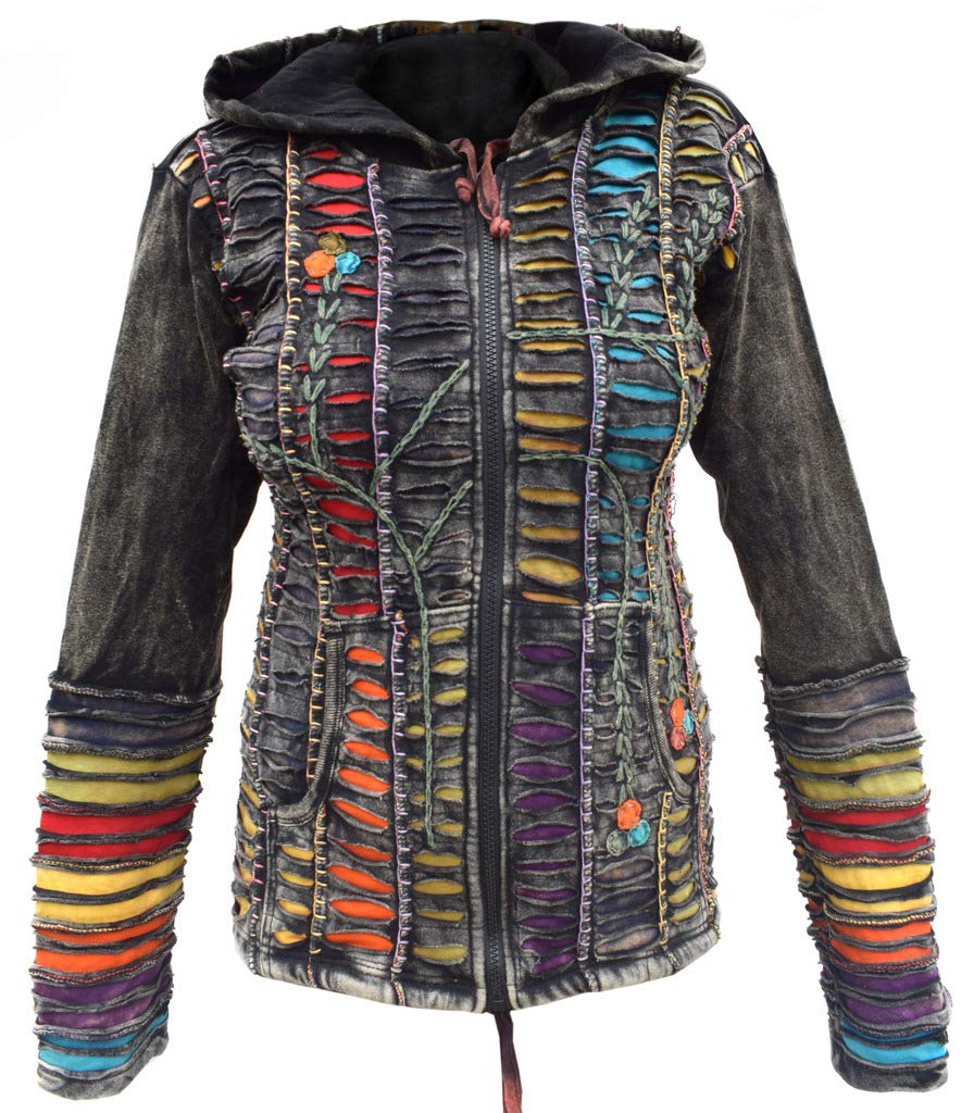 Gheri Women's Cotton Razor Cut Embroidery Psychedelic Pixie Hoodie - Trendy Streetwear for Casual Outings & Music Festivals
