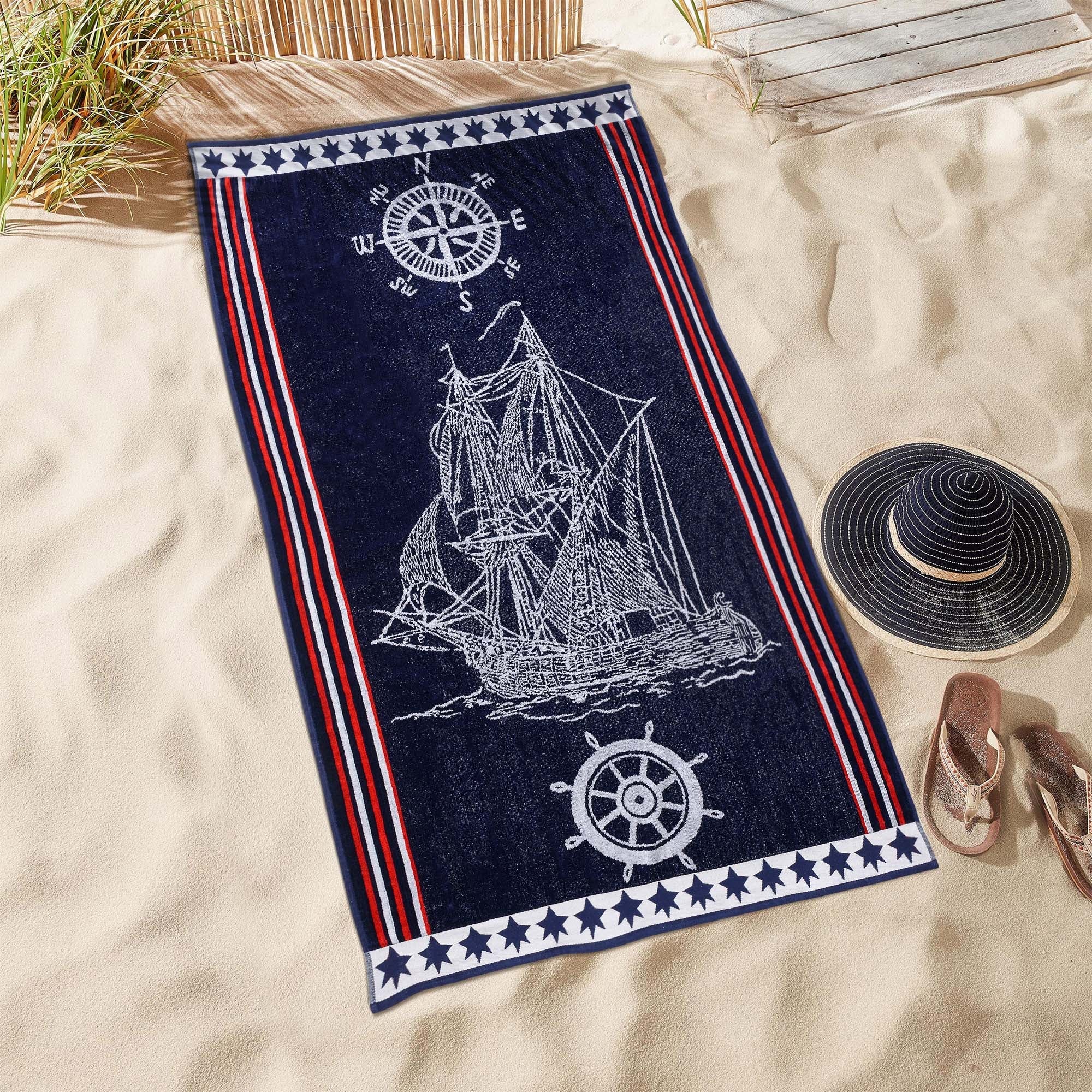 Premium Navy Blue Oversized 2-Piece Cotton Beach Towel Set - Soft, Absorbent & Quick-Drying for Pool, Beach, Gym & Outdoor Activities