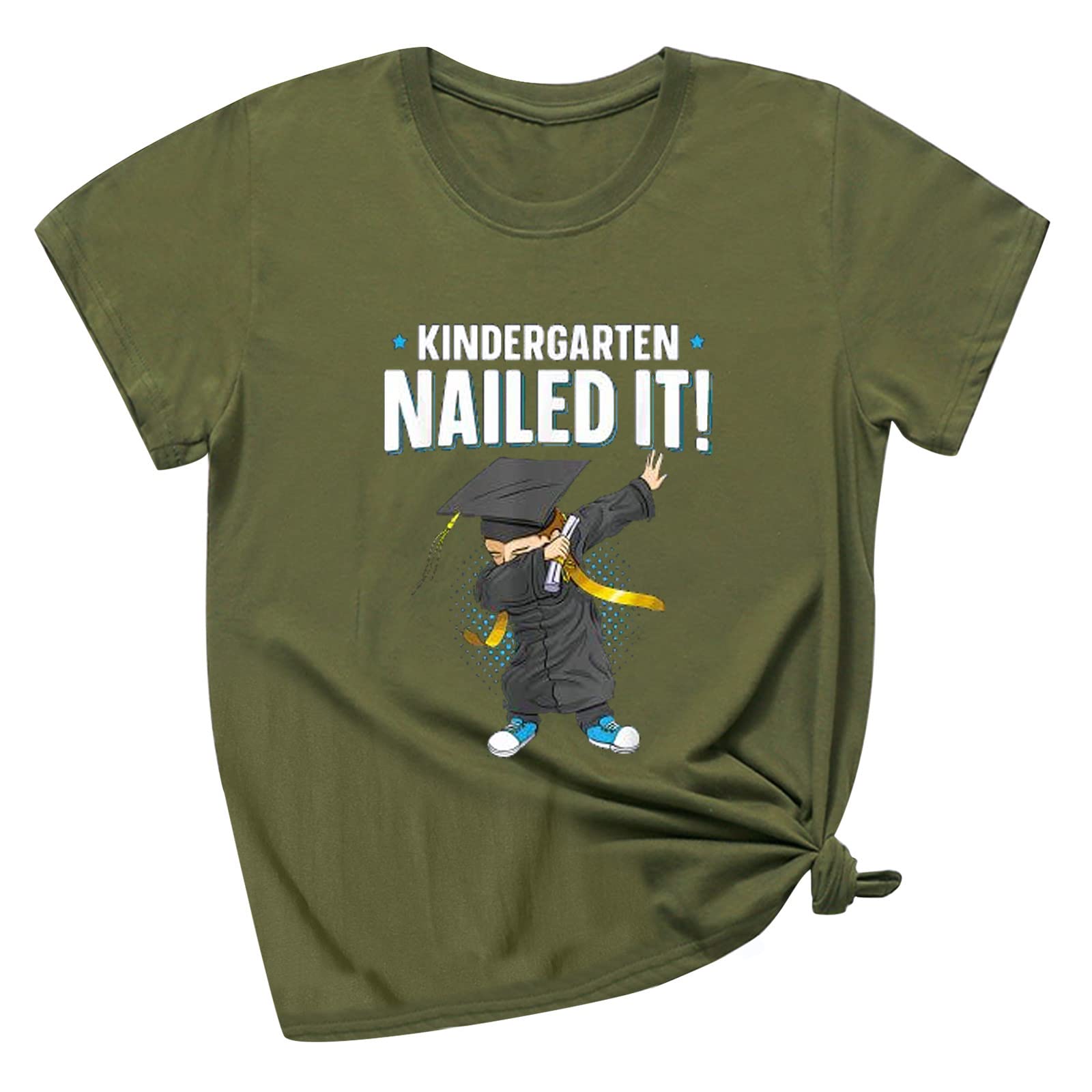 Women's Graduation Top - Cute 'Nailed It' Letter Print Short Sleeve Tee | 90s Graphic T-Shirt for Kindergarten Teachers | Perfect for End of Year Celebrations & Summer Casual Wear