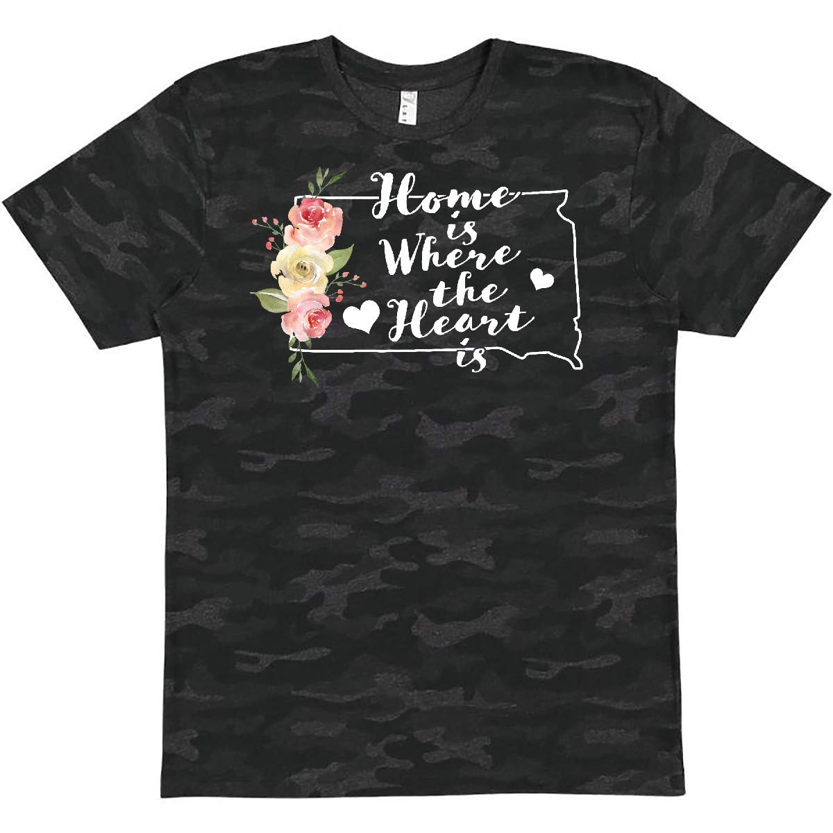Inktastic South Dakota Home is Where The Heart is Watercolor Floral T-Shirt - Soft Cotton Tee for Women, Cute Graphic Tops for Casual Wear & Travel Souvenirs