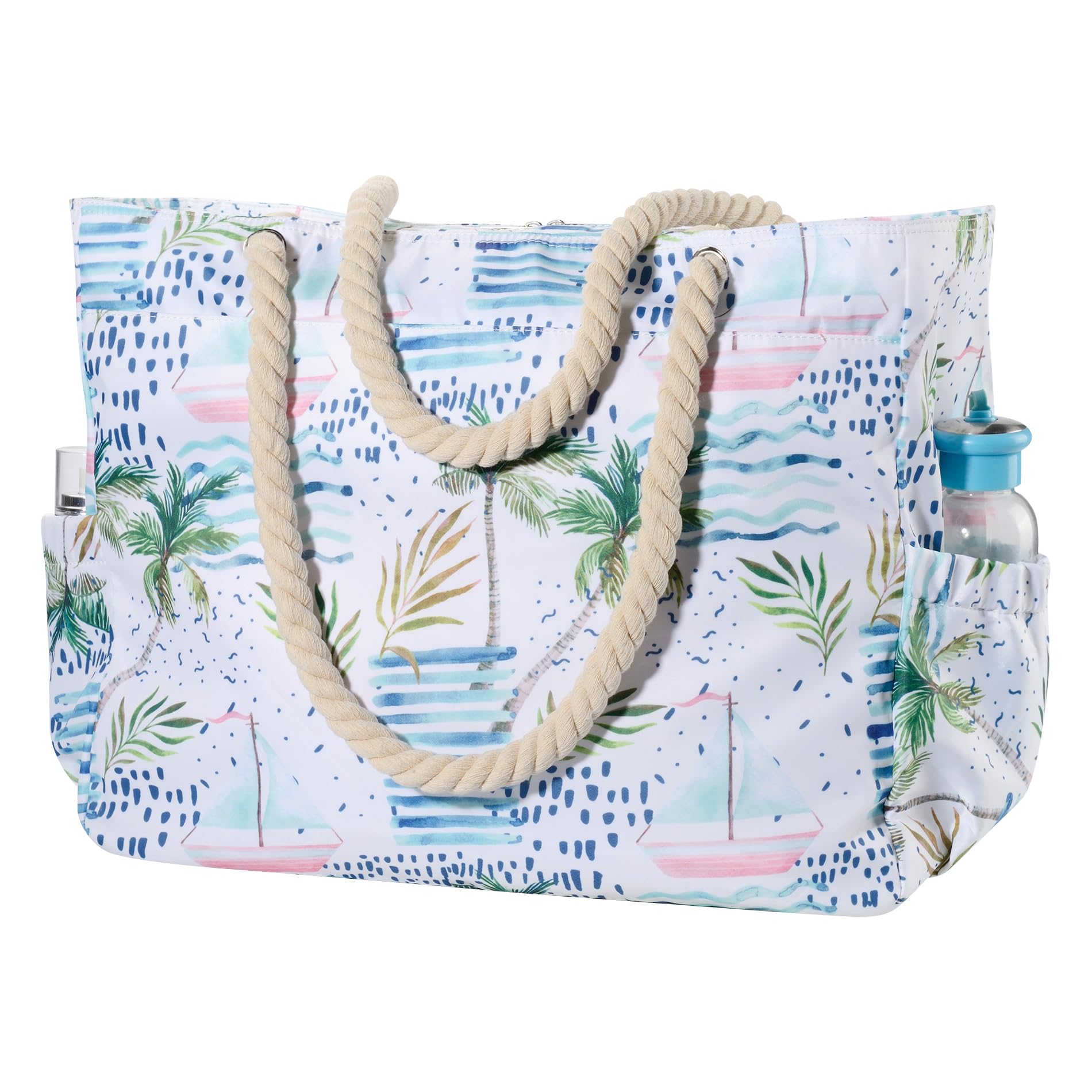 KUAK Extra Large Waterproof Sandproof Beach Bag for Women - Oversized Shoulder Tote with 6 Pockets & Full Top Zipper - Perfect for Travel, Gym, Yoga, Swimming & Summer Outings