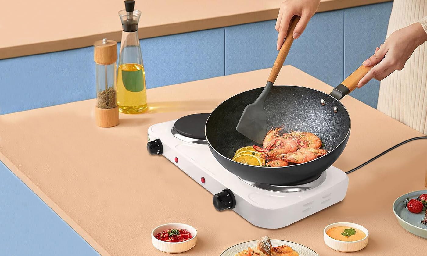 2000W Portable Induction Cooktop - Dual Burner Electric Hot Plate with 5-Level Temperature Control & Easy Clean Cast Iron Surface | Lightweight & Compact for Kitchen, Camping, RV & Outdoor Cooking | 110V