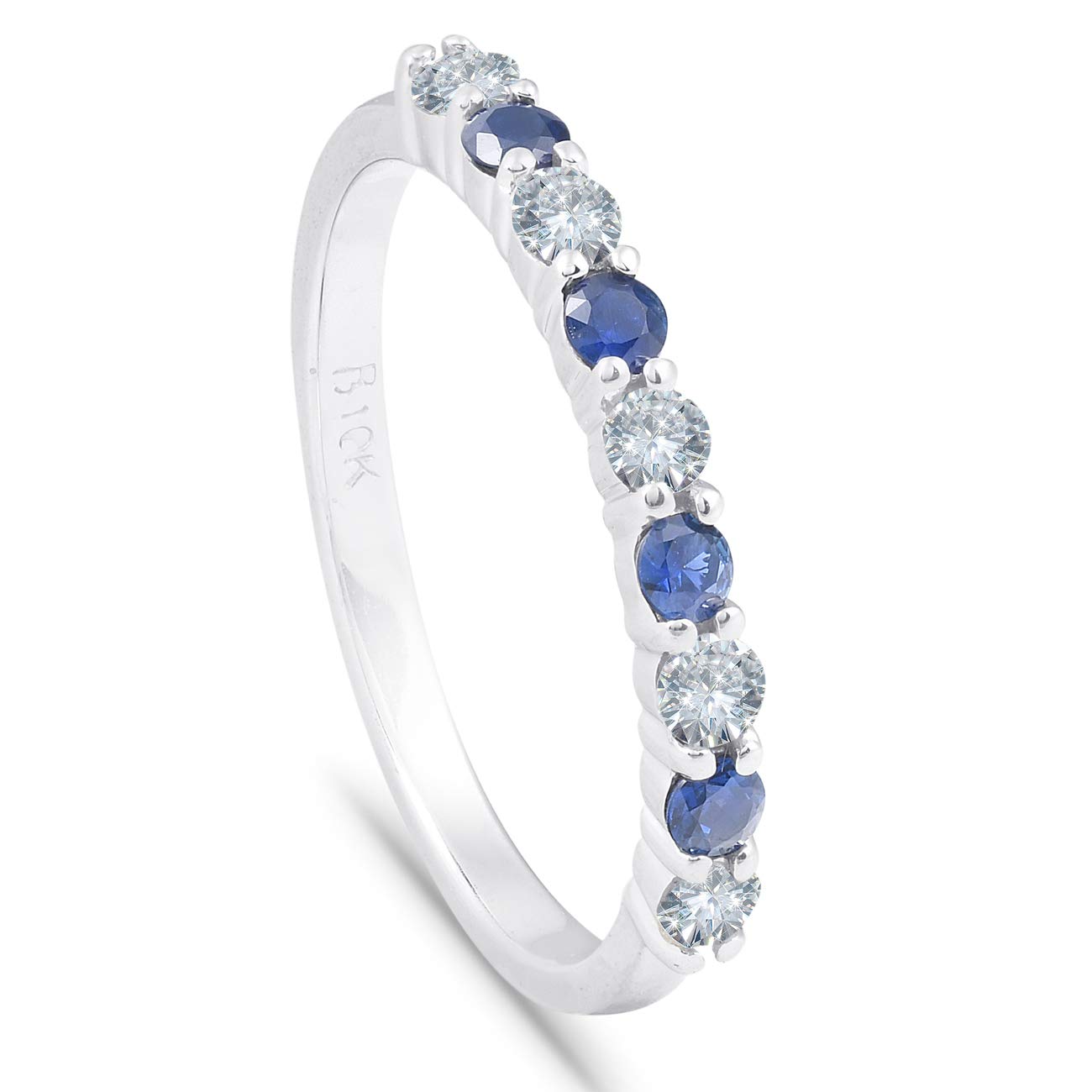 1/2CT Blue Sapphire & Diamond Wedding Ring - 10K White Gold Engagement Band for Women - Perfect for Bridal, Anniversary, and Special Occasion Gifts
