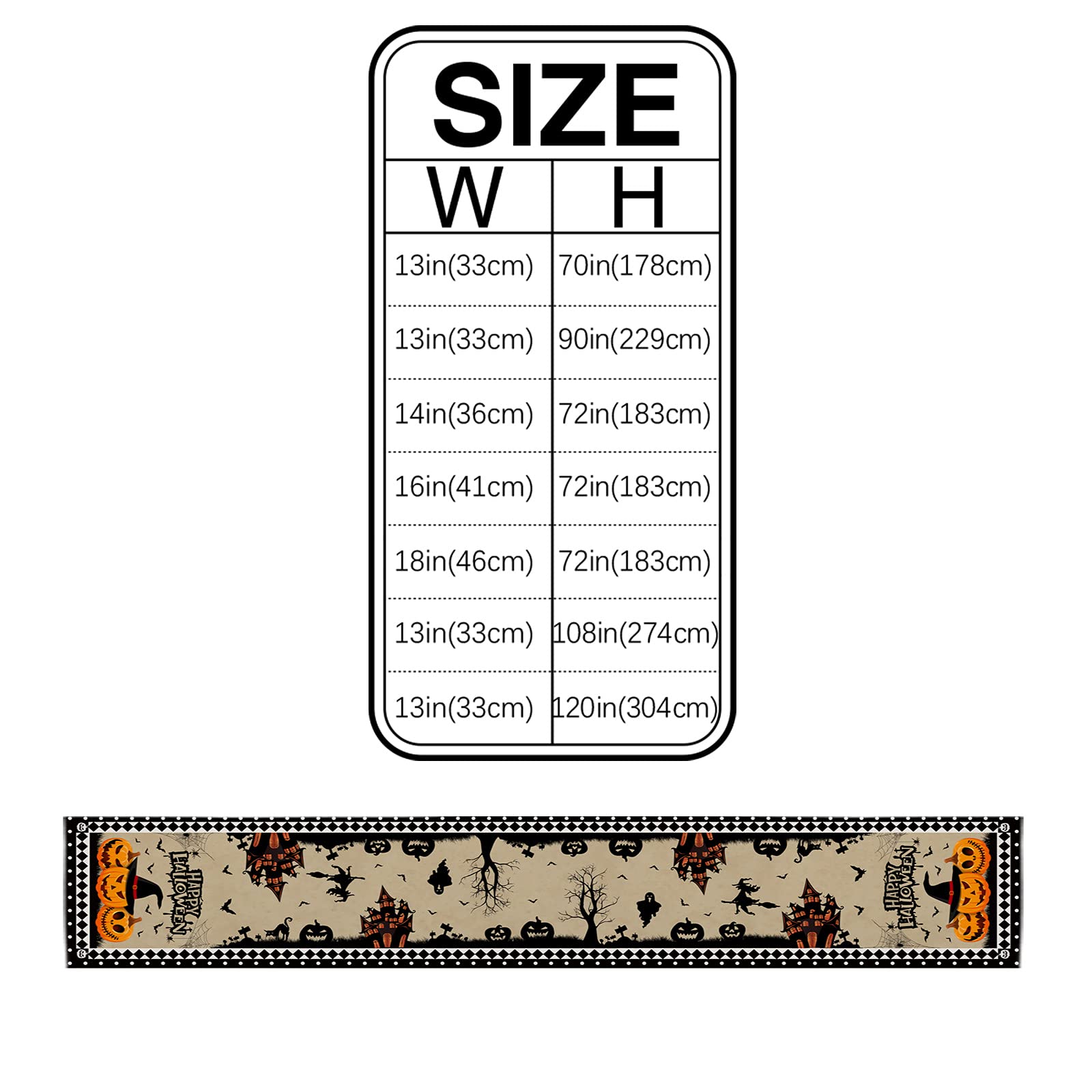 108 Inch Halloween Table Runner - Haunted House Pumpkin Design, Taupe Checkered Kitchen Dining Decor for Coffee Table, Holiday Party & Banquet | Perfect for Halloween Parties, Thanksgiving Dinners & Fall Home Decor