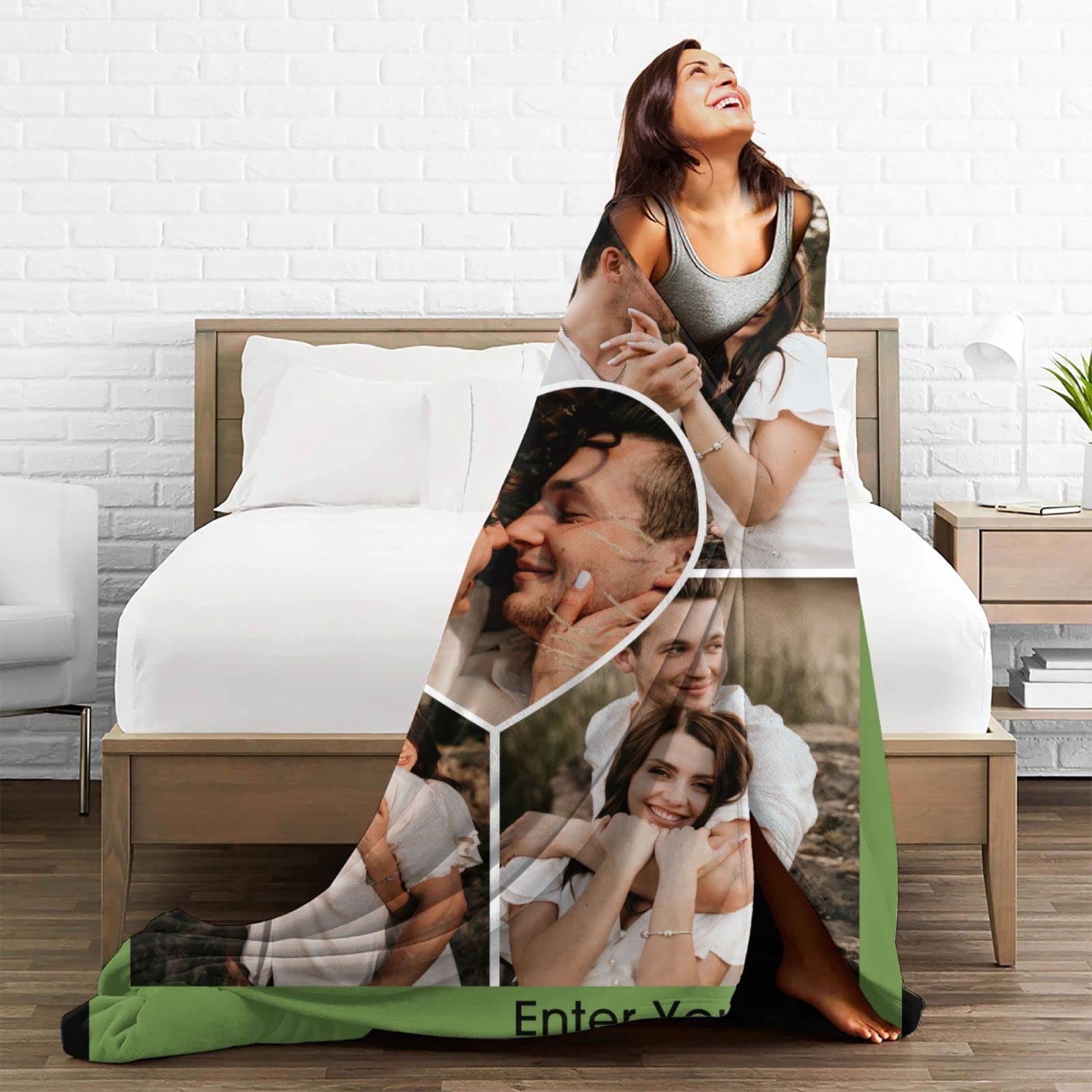 Custom Photo Blanket with Personalized Text & 5-Photo Collage - 50x40 Inch Soft Throw Blanket for Adults, Kids & Family - Perfect for Birthdays, Anniversaries & Home Decor