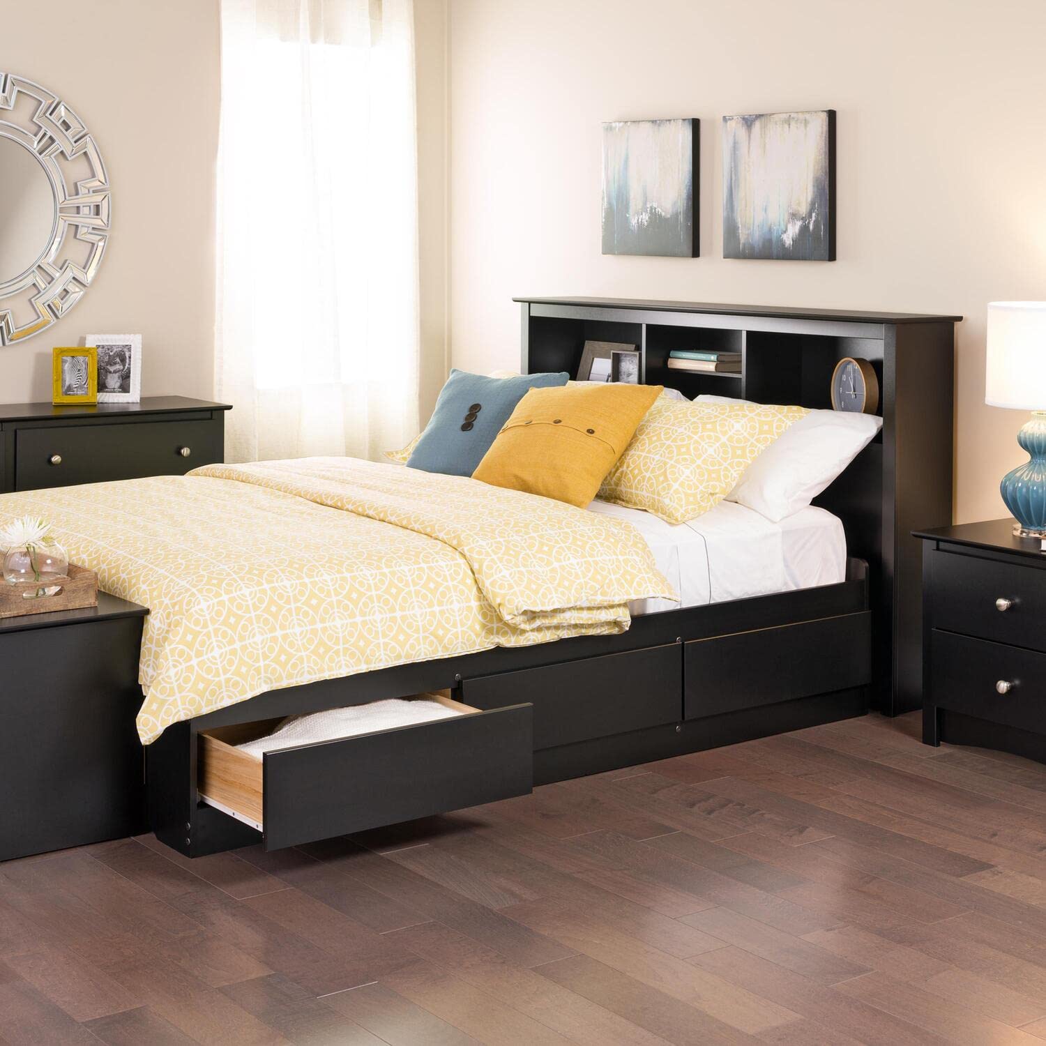 Prepac Mate's Queen 6-Drawer Minimalist Platform Storage Bed Frame - Modern Black Bedroom Furniture with Underbed Drawers (81.5