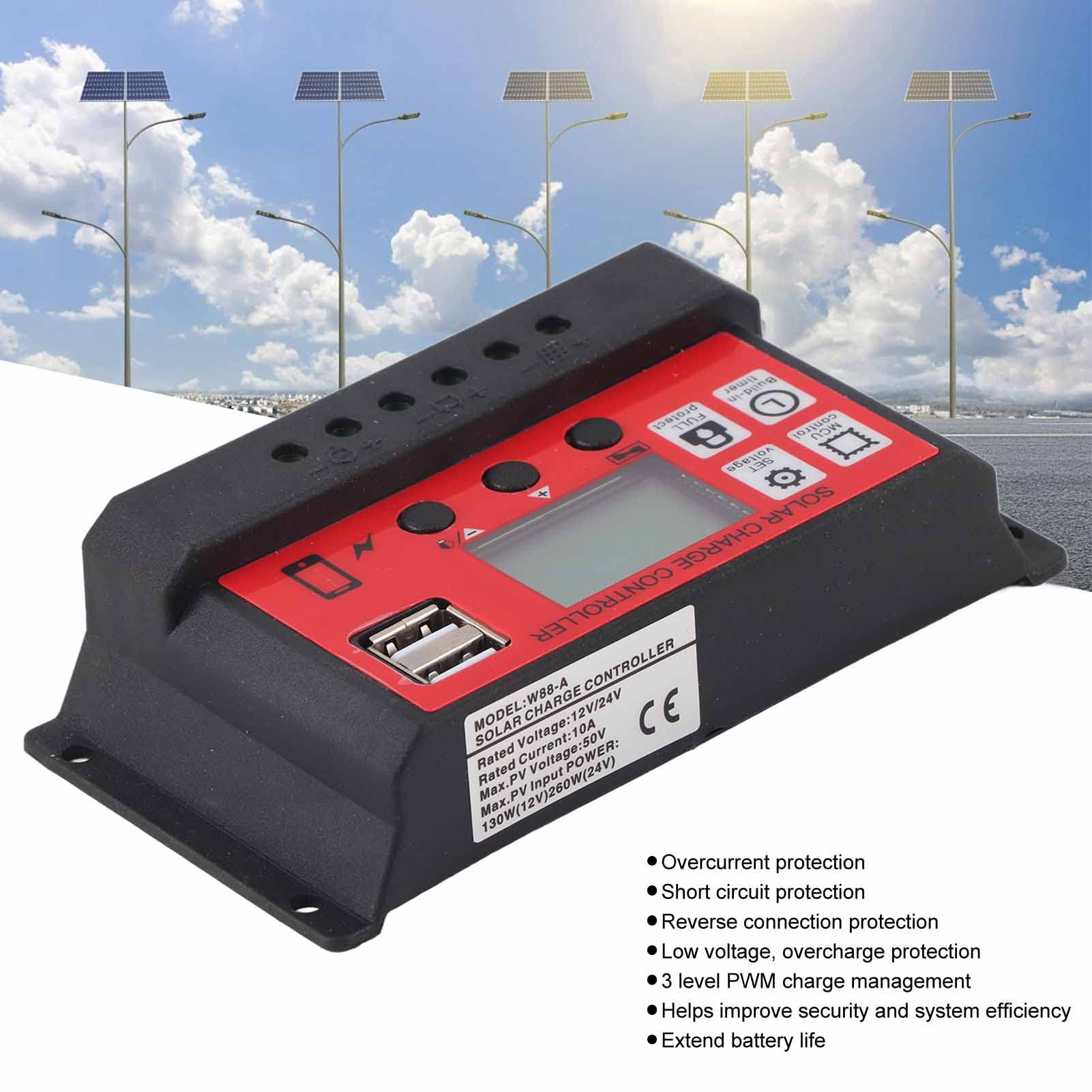 Solar Charge Controller with Overcurrent & Short Circuit Protection, LCD Display for Mobile Phones - Perfect for Off-Grid Solar Systems, RV Camping & Emergency Power Backup