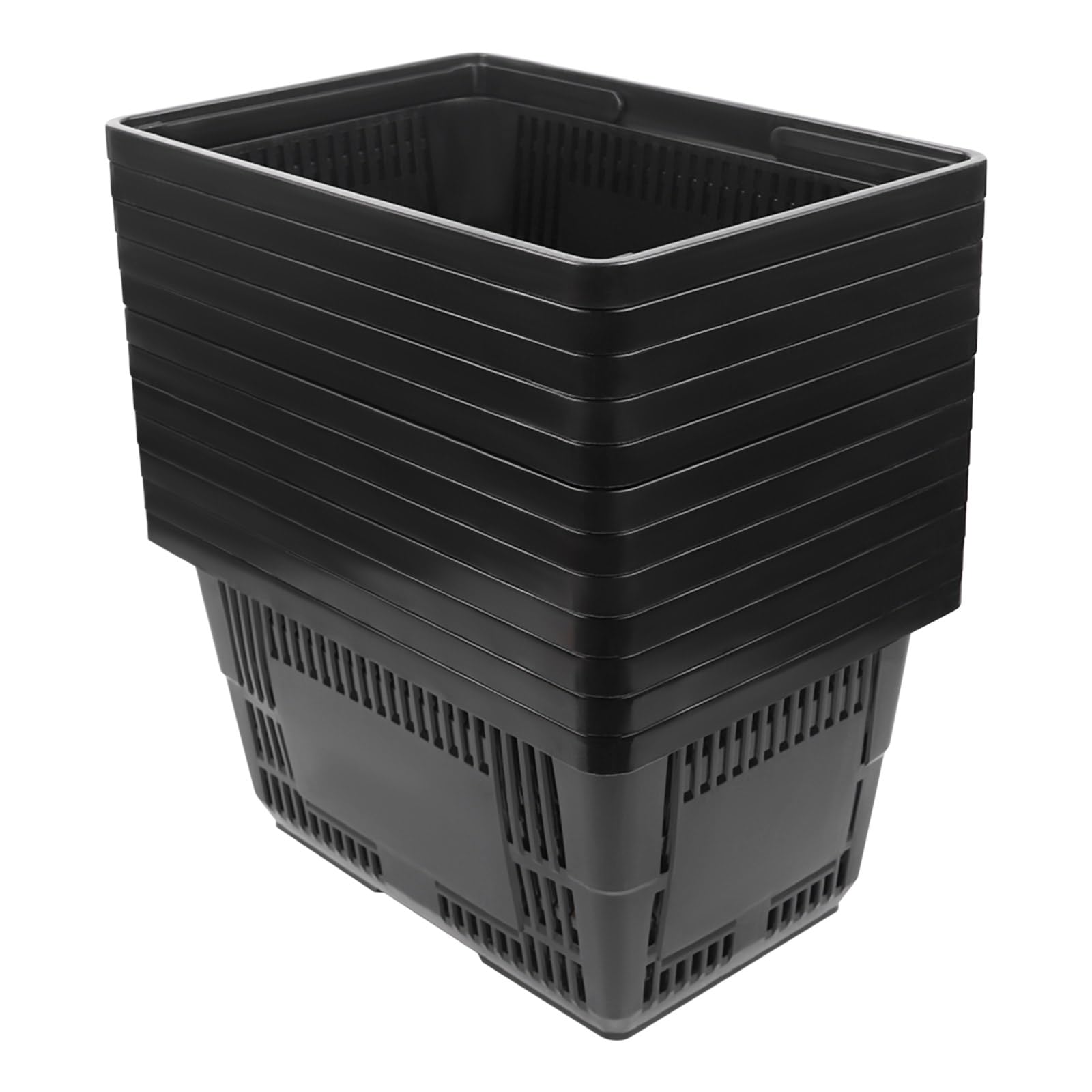 12PCS Collapsible Plastic Shopping Baskets with Handles - 28L Durable Black Storage Baskets for Supermarket, Grocery Store & Retail - Perfect for Shopping, Organizing & Display (Home, Office, Warehouse Use)