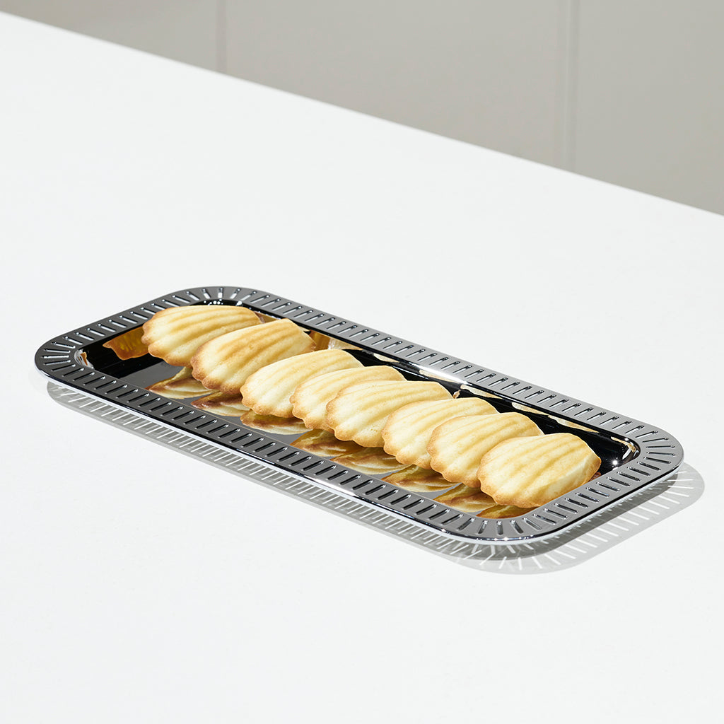 Striations Rectangular Serving Tray - Elegant Silver Metal Appetizer Platter for Cheese, Charcuterie & Party Snacks - Perfect for Entertaining, Weddings & Home Decor