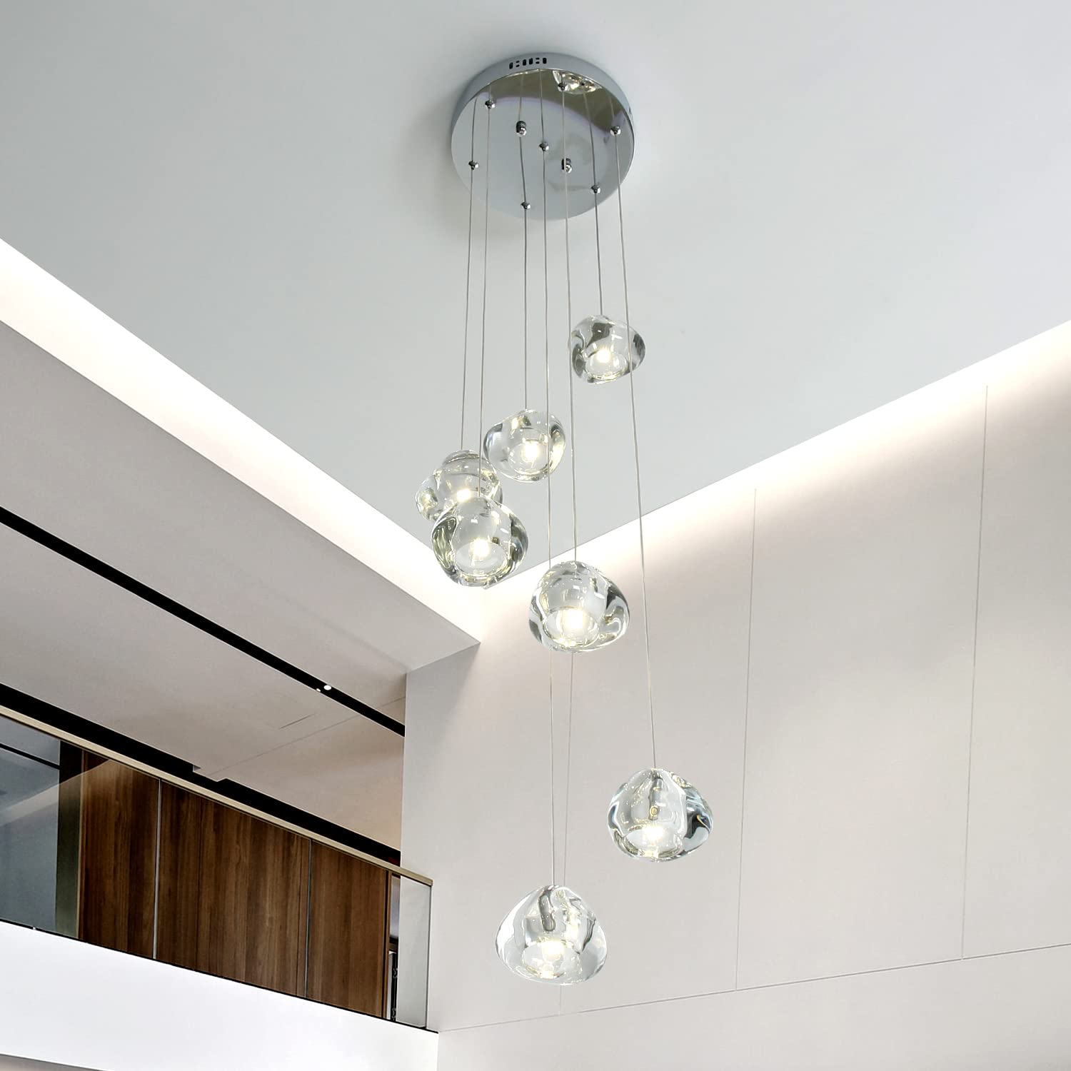 Modern LED Chandelier - 7-Light Crystal Pendant Lighting Fixture in Chrome Finish for Living Room, Dining Room & Entryway - Elegant Ceiling Light for Home Decor, Parties and Special Occasions