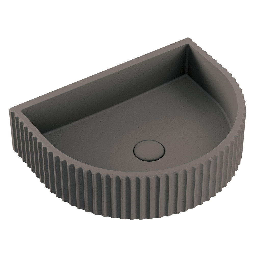 Fienza RB078 Valentina Fluted Arch Concrete Wall Mount Bathroom Sink in Warm Grey - Modern Farmhouse Vanity for Powder Room & Guest Bath