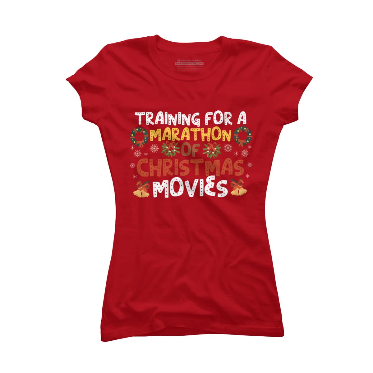 Design By Humans Junior's Marathon Christmas Movie Training T-Shirt - Cute Holiday Graphic Tee for Women & Girls - Perfect for Movie Nights, Christmas Parties & Festive Gifts