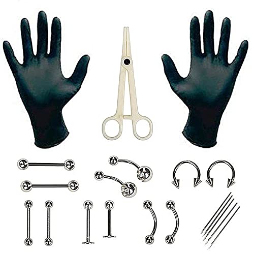 20pcs 14G 16G Disposable Body Piercing Needle Kit - Professional Horseshoe Ring, Captive Bead, Lip, Eyebrow & Tongue Jewelry Tools for Safe Body Piercing at Home or Studio