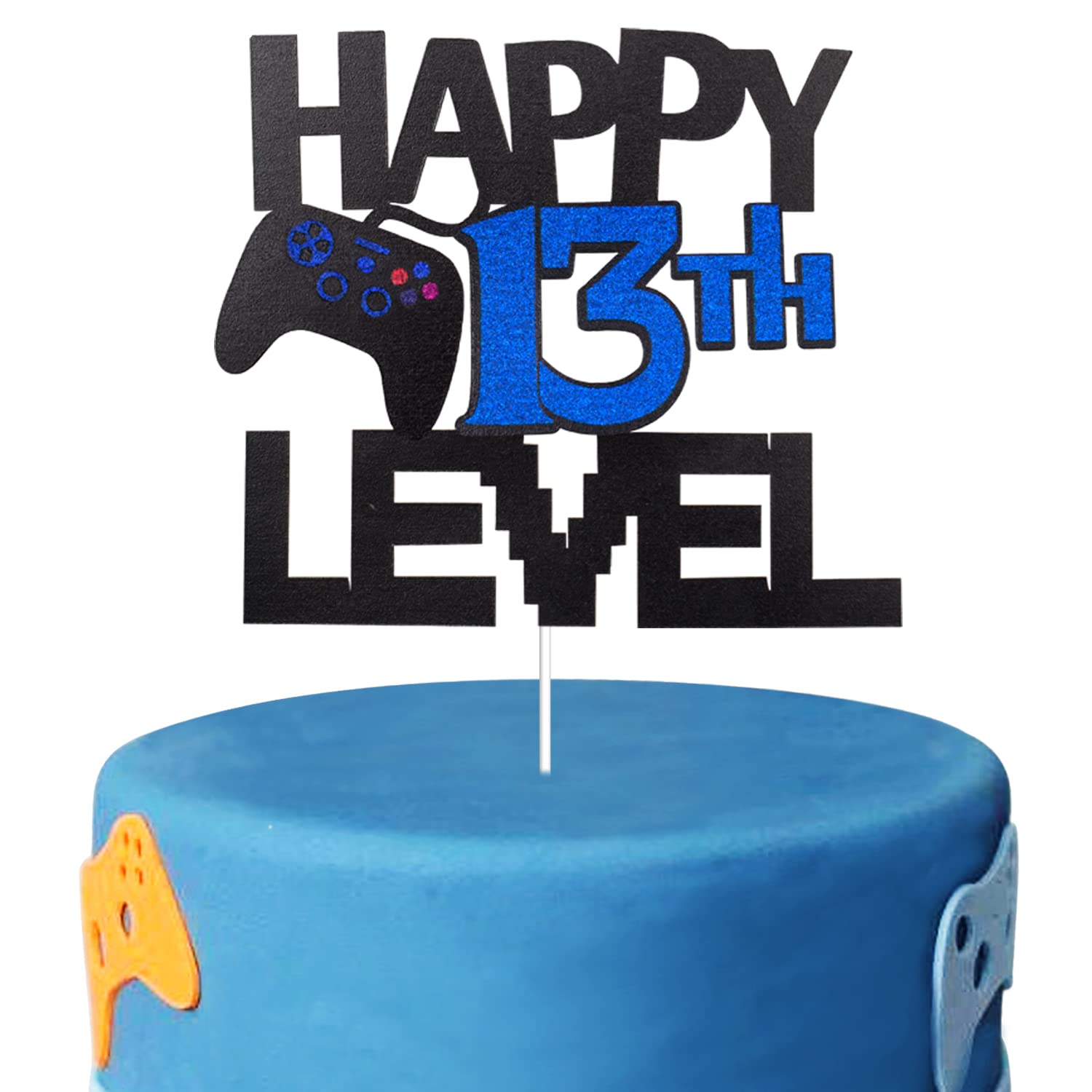 Happy 13th Birthday Video Game Cake Topper - Glitter Gamer Level 13 Unlocked Party Decoration for Birthday Cakes - Perfect for Gaming Themed Parties & Teen Birthday Celebrations
