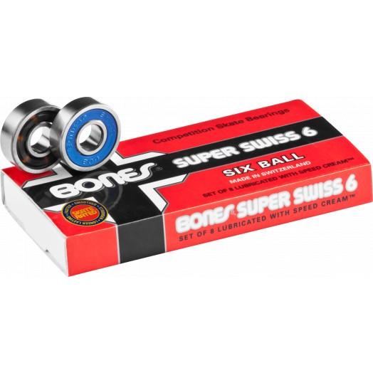 Bones Super Swiss 6-Ball Skateboard Bearings - 8 Pack Set for Smooth Riding & High Speed Performance | Perfect for Street Skating, Park Tricks & Longboard Cruising