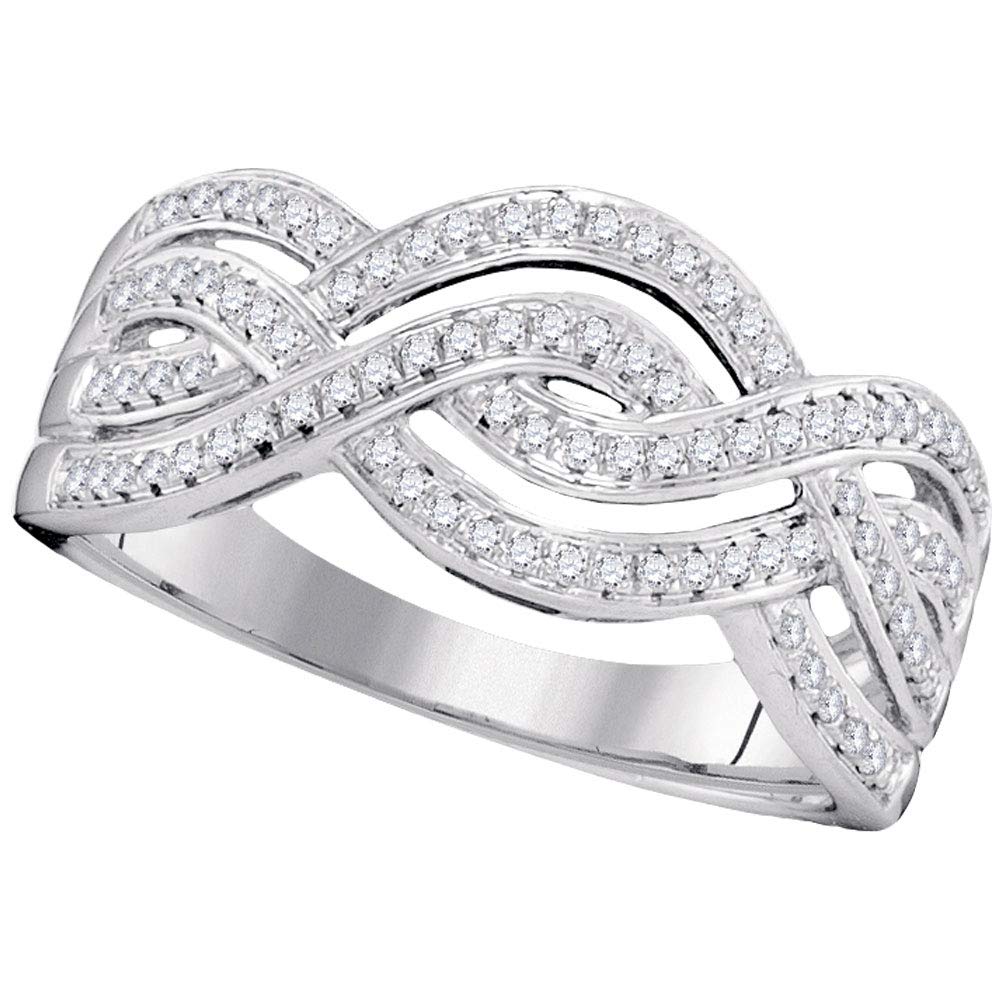 10K White Gold Women's Round Diamond Wave Crossover Band Ring - 1/4 Cttw, Elegant Stackable Ring for Anniversary, Wedding, or Everyday Wear