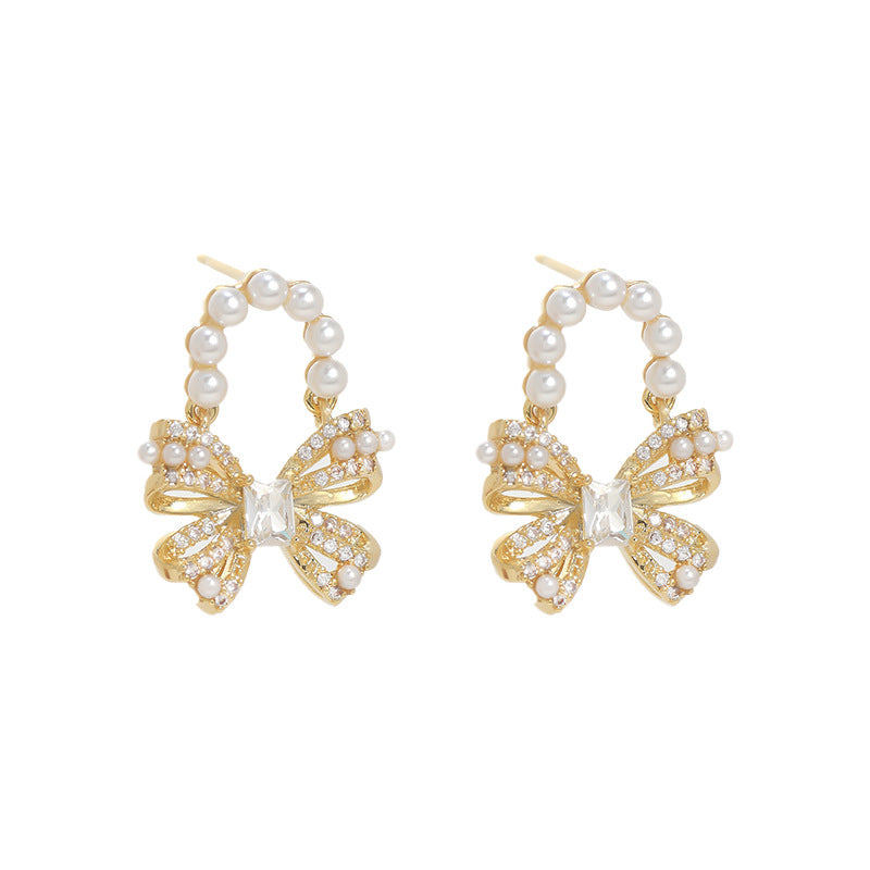 Sweet Pearl Bow Ribbon Drop Earrings for Women - Elegant Dangle Jewelry Gift for Brides, Prom, Party & Special Occasions | A7908
