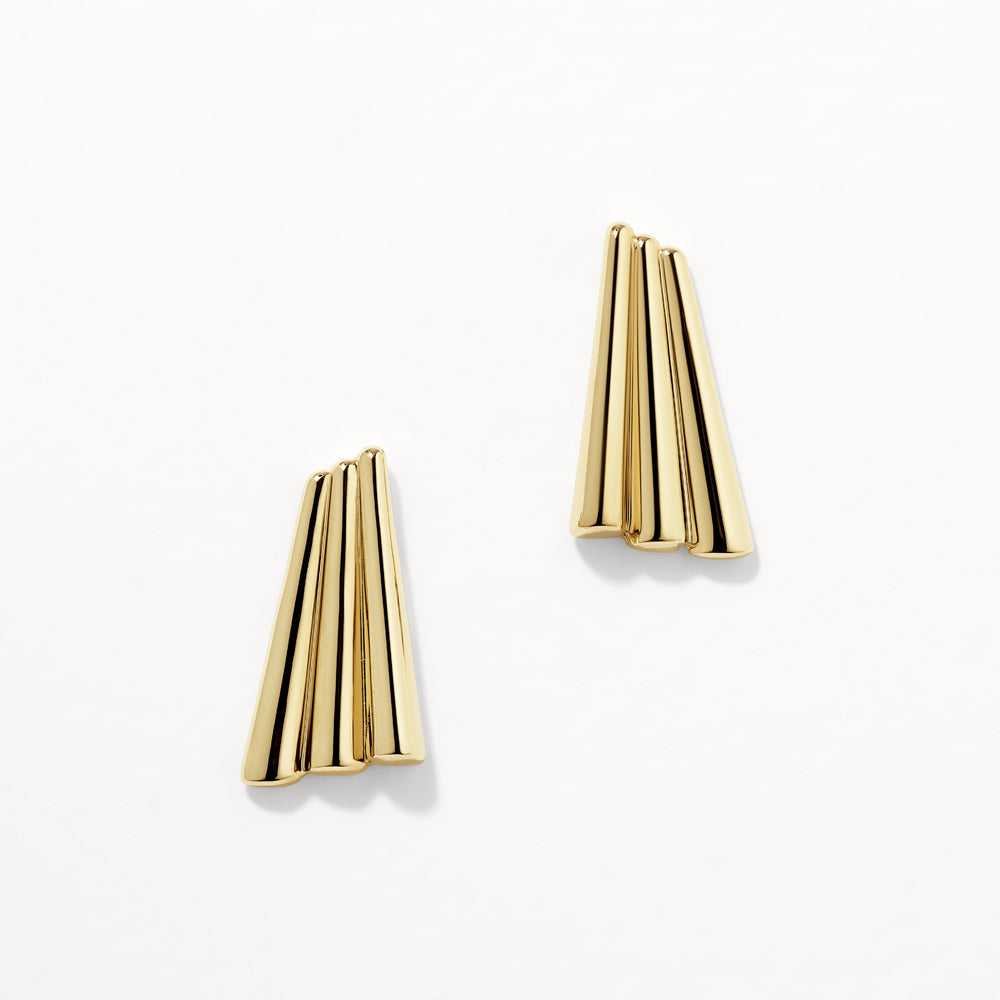 Gold Ribbed Fan Stud Earrings for Women - Elegant & Trendy Jewelry for Everyday Wear, Parties & Special Occasions