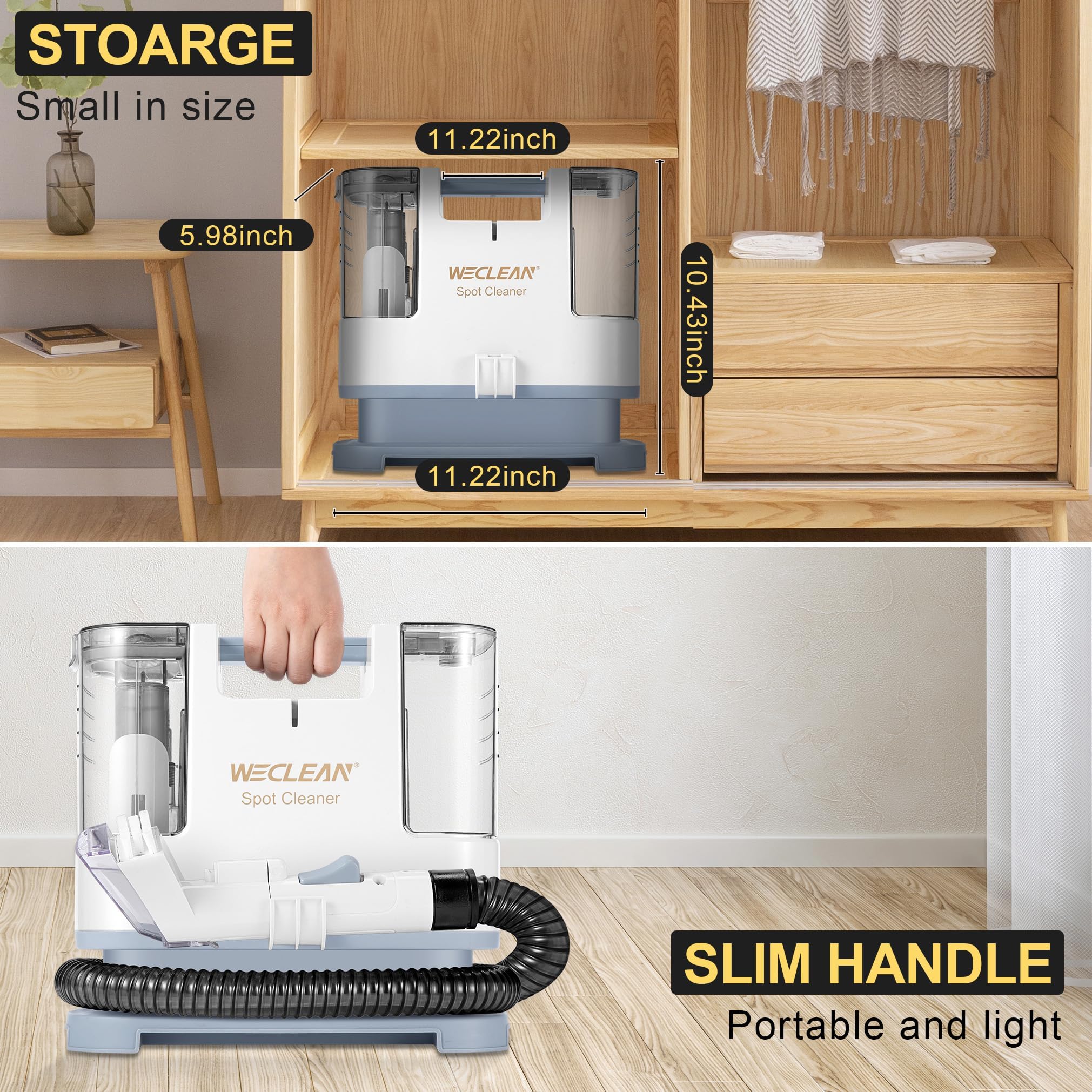 WECLEAN C1 Portable Carpet and Upholstery Cleaner - Powerful Deep Cleaning Extractor for Sofa, Mattress & Auto Interior - Perfect for Home, Office and Vehicle Maintenance