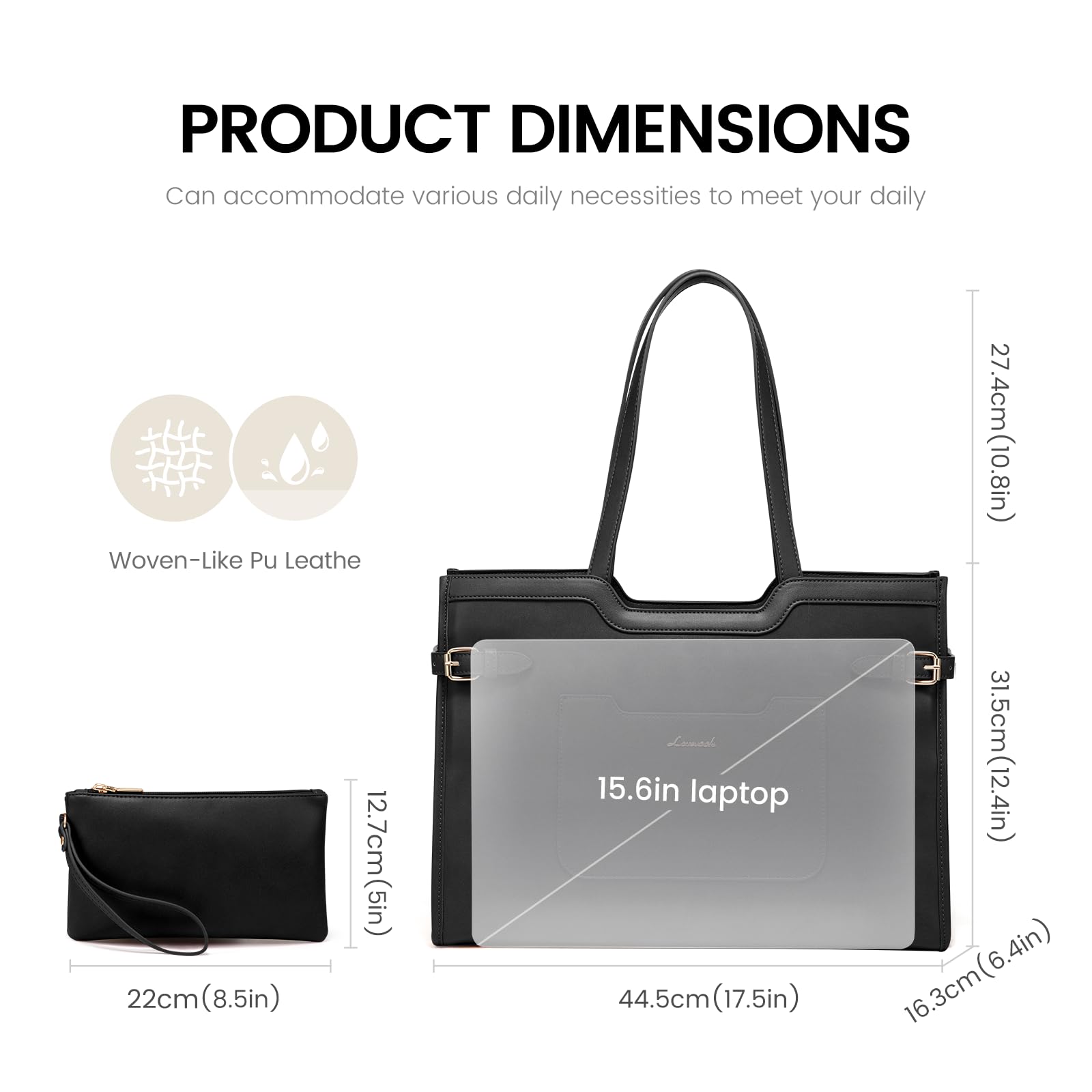 LOVEVOOK 17.3 Inch Leather Laptop Tote Bag for Women - Professional Work Computer Bag for Business, Office & Travel | Stylish & Durable Women's Work Bag