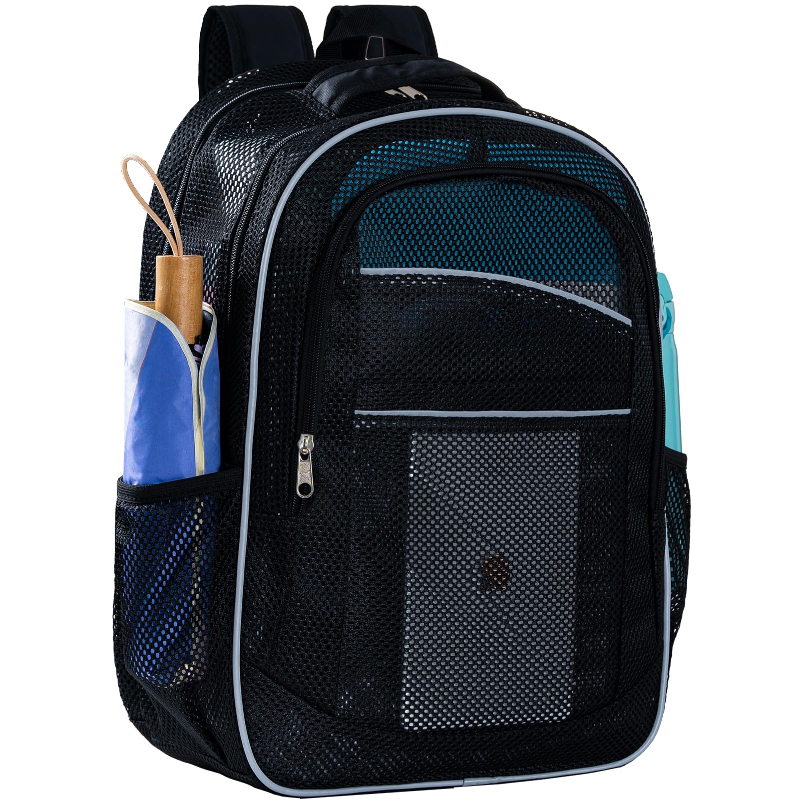 Mesh Backpack for School & Travel - 3 Sizes with Reflective Strips, Transparent Backpack for Girls & Boys - Perfect for Beach, Gym, and Outdoor Activities