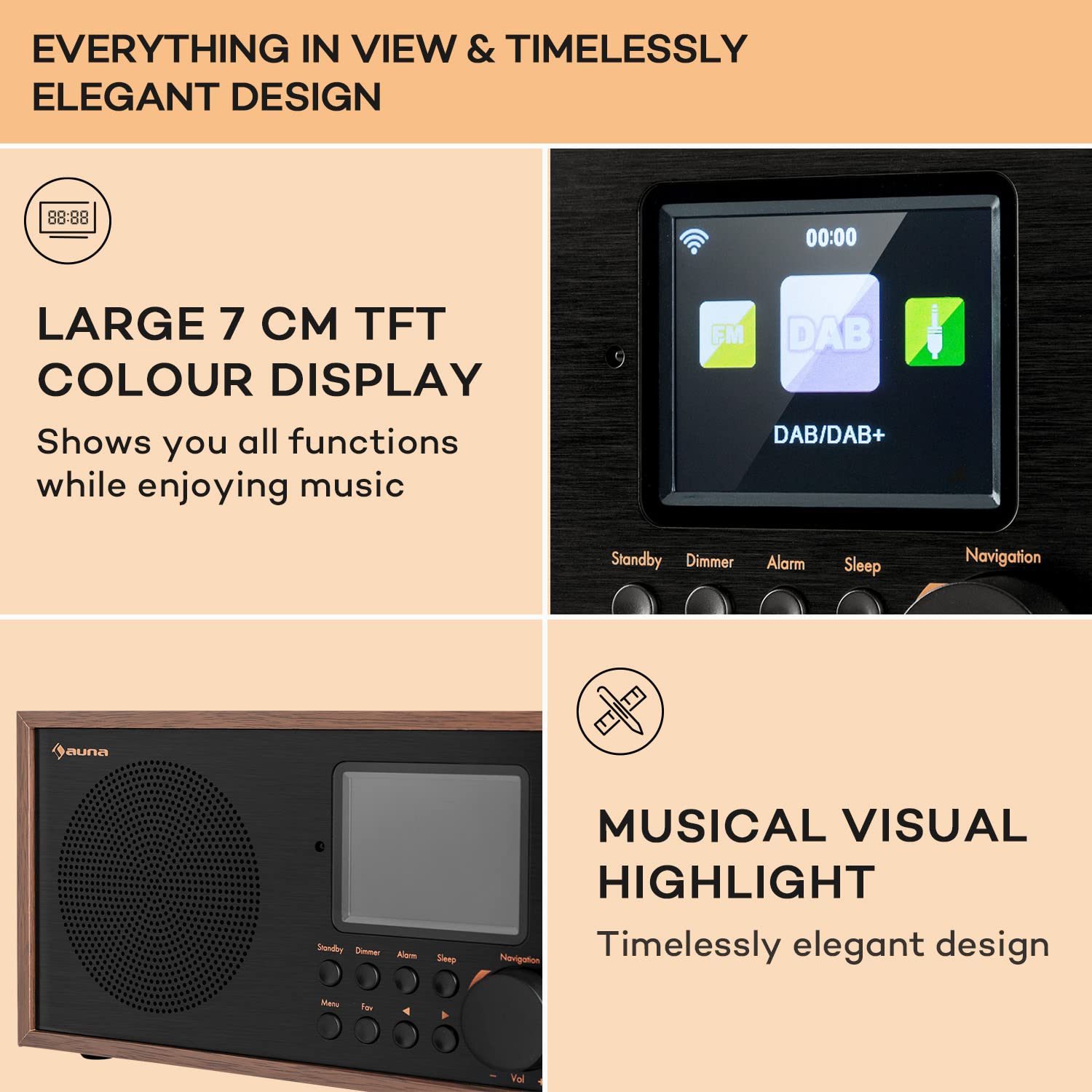 Auna Rechargeable DAB/FM Digital Radio with Bluetooth 5.0 | Portable Wireless Speaker with LCD Display | Streaming Support & Alarm Clock | 5-Hour Battery Life | Perfect for Bedroom, Kitchen, Office & Travel