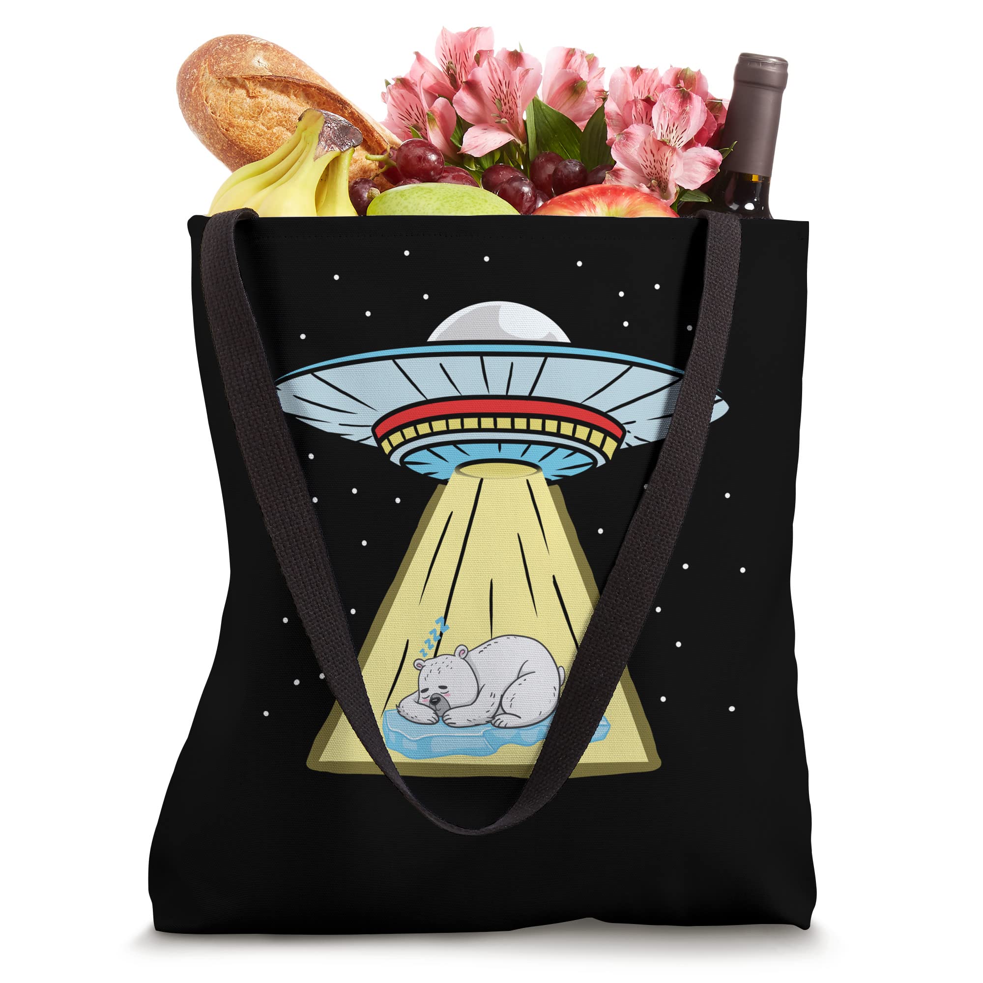 UFO Abduction Sleeping Polar Bear Tote Bag - Funny Novelty Shopping Bag for Women & Men - Perfect for Groceries, Beach, Work & Gifts