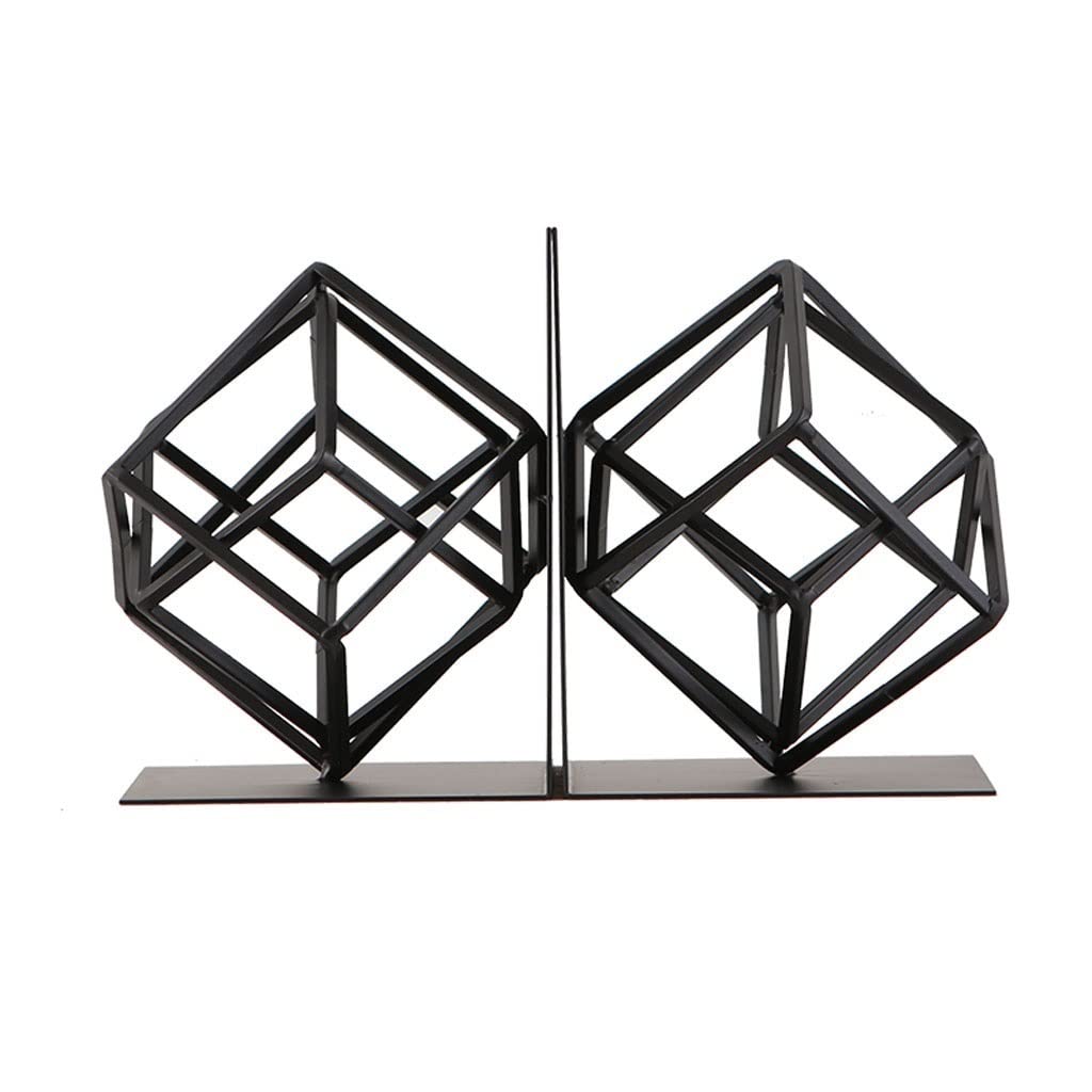 Heavy Duty Metal Bookends for Large Books - Geometric Letter Design, Iron Desk Book Holder for Office, Student Study, Bookshelf & File Storage - Decorative Bookends for Home & Office Organization