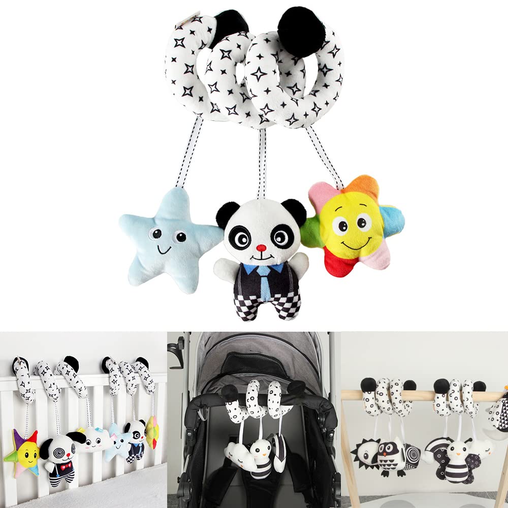 **Black and White Panda Plush Spiral Toy for Baby Stroller - Sensory Hanging Activity Toy for Newborns & Infants - Perfect for Car Seat, Crib, and Playtime Stimulation**