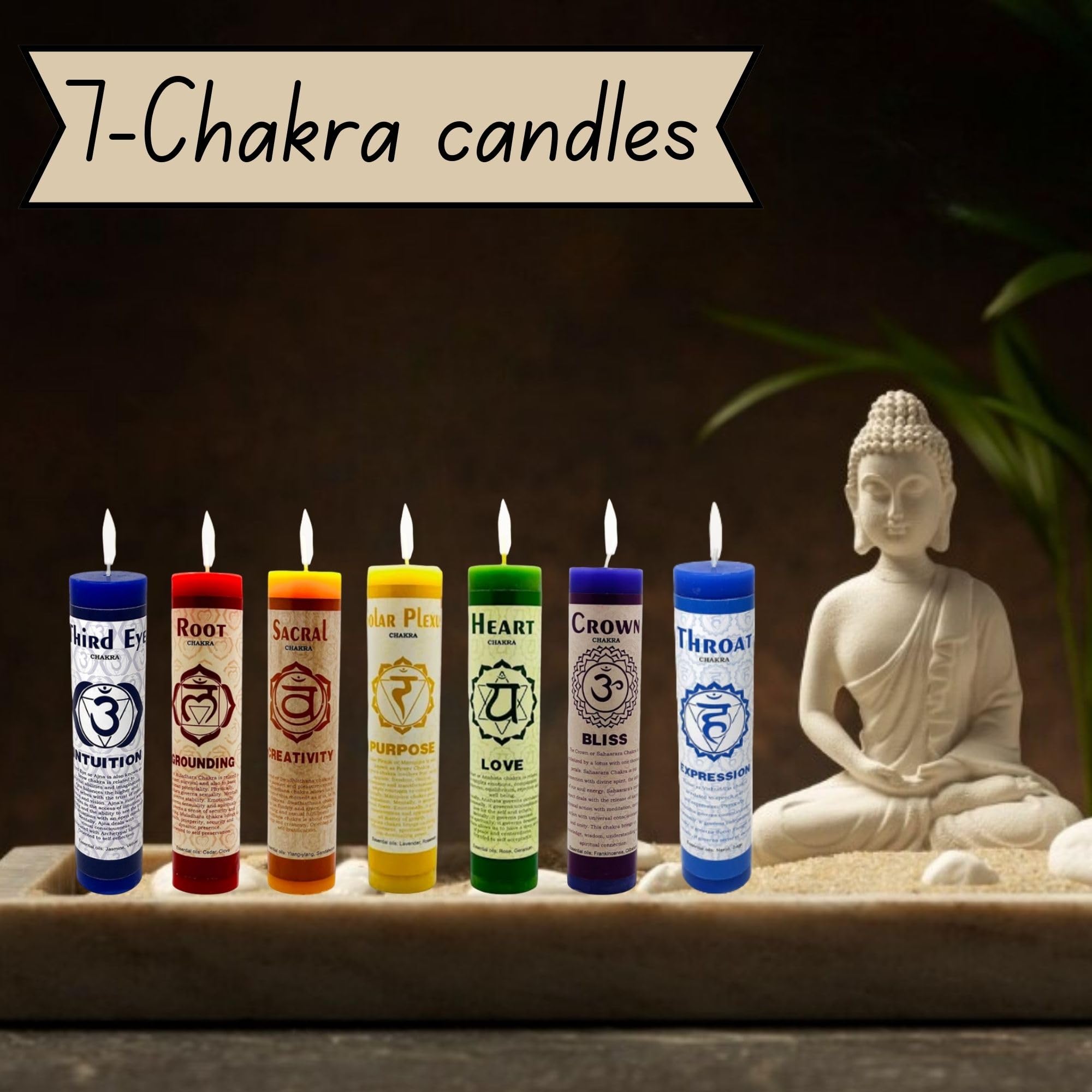 Vrinda® 7 Chakra Scented Candle Set - 7 Inch Aromatherapy Candles with Natural Essential Oils for Meditation, Yoga, Stress Relief & Relaxation - Hand-Poured Soy Wax Candle for Home, Spa & Gift (Yellow)